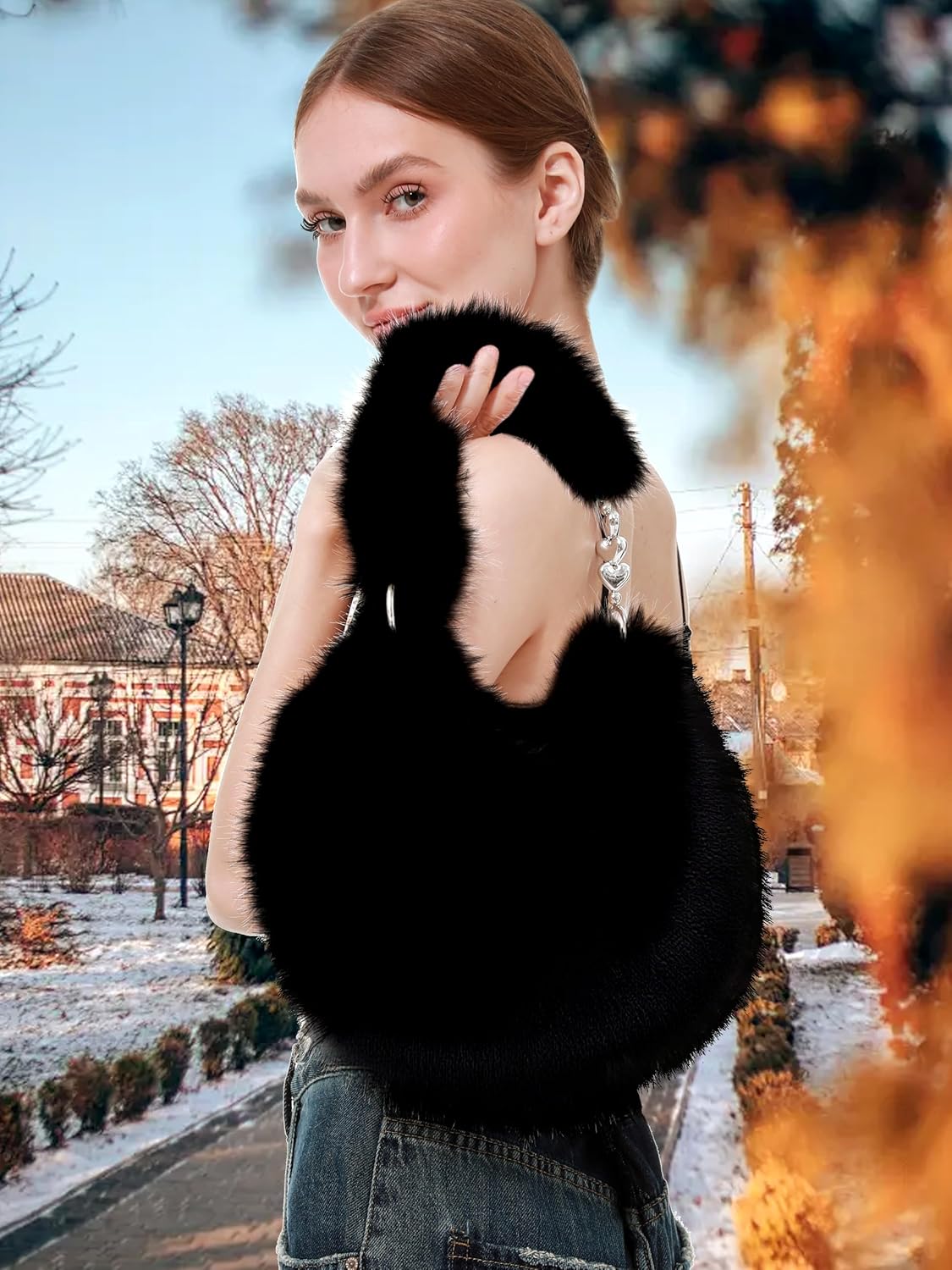 LA CARRIE Women's Faux fur Purse Fuzzy Plush Shoulder Bags Y2k Cute Handbags for Winter - Image 3