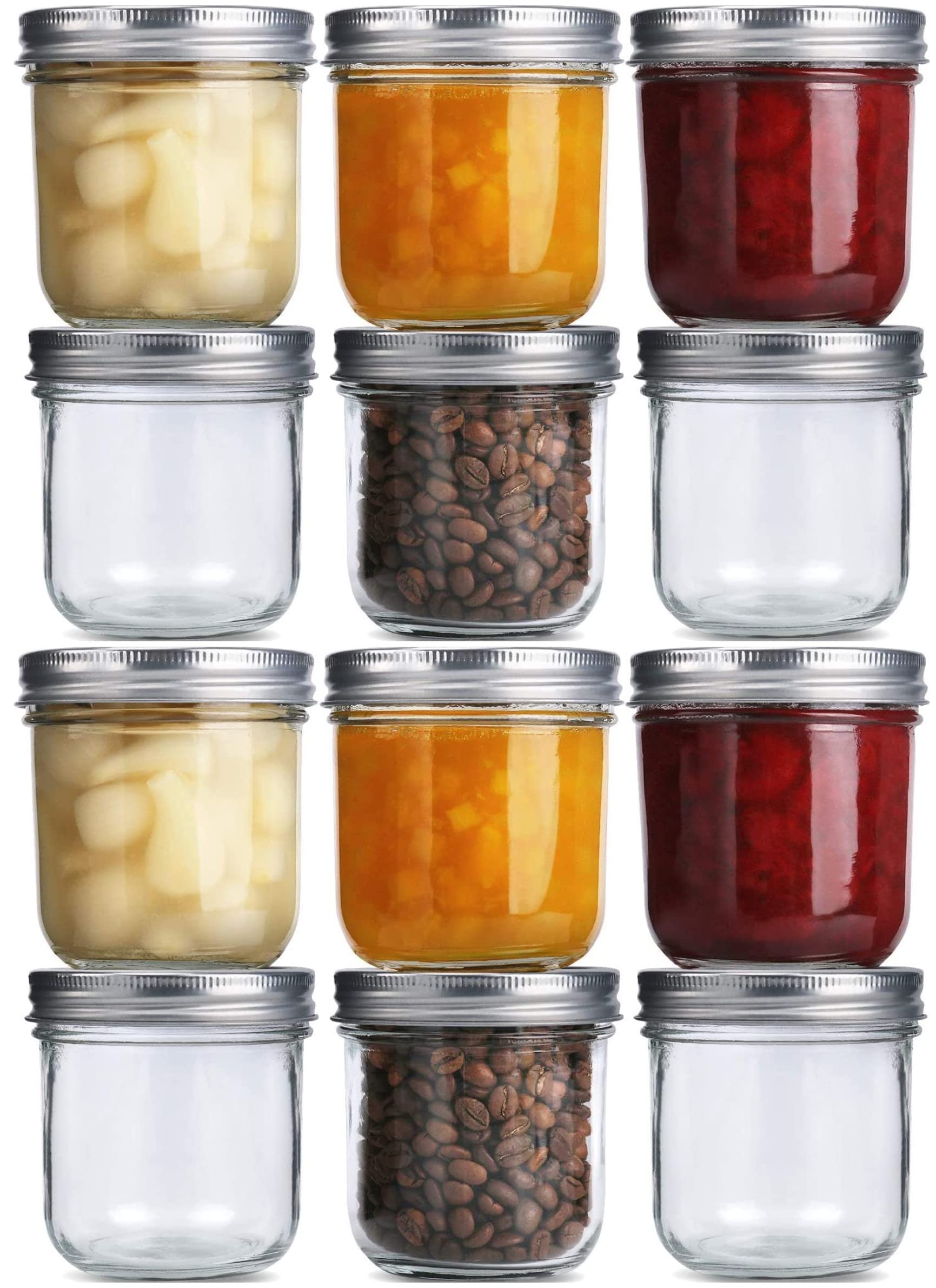 Mason Jars with Airtight Metal Regular Lids(10oz/300ml), Sealed Clear Glass Canning Jars with Wide Mouth for Spices, Honey, Jam, dessert,Jelly, of 12