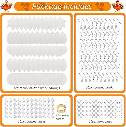 Miniatura 9 de SHUANGART - Juego de 60 pendientes de piel sintética brillante en blanco con sublimación temática navideña, diseño de árbol de Navidad de doble cara