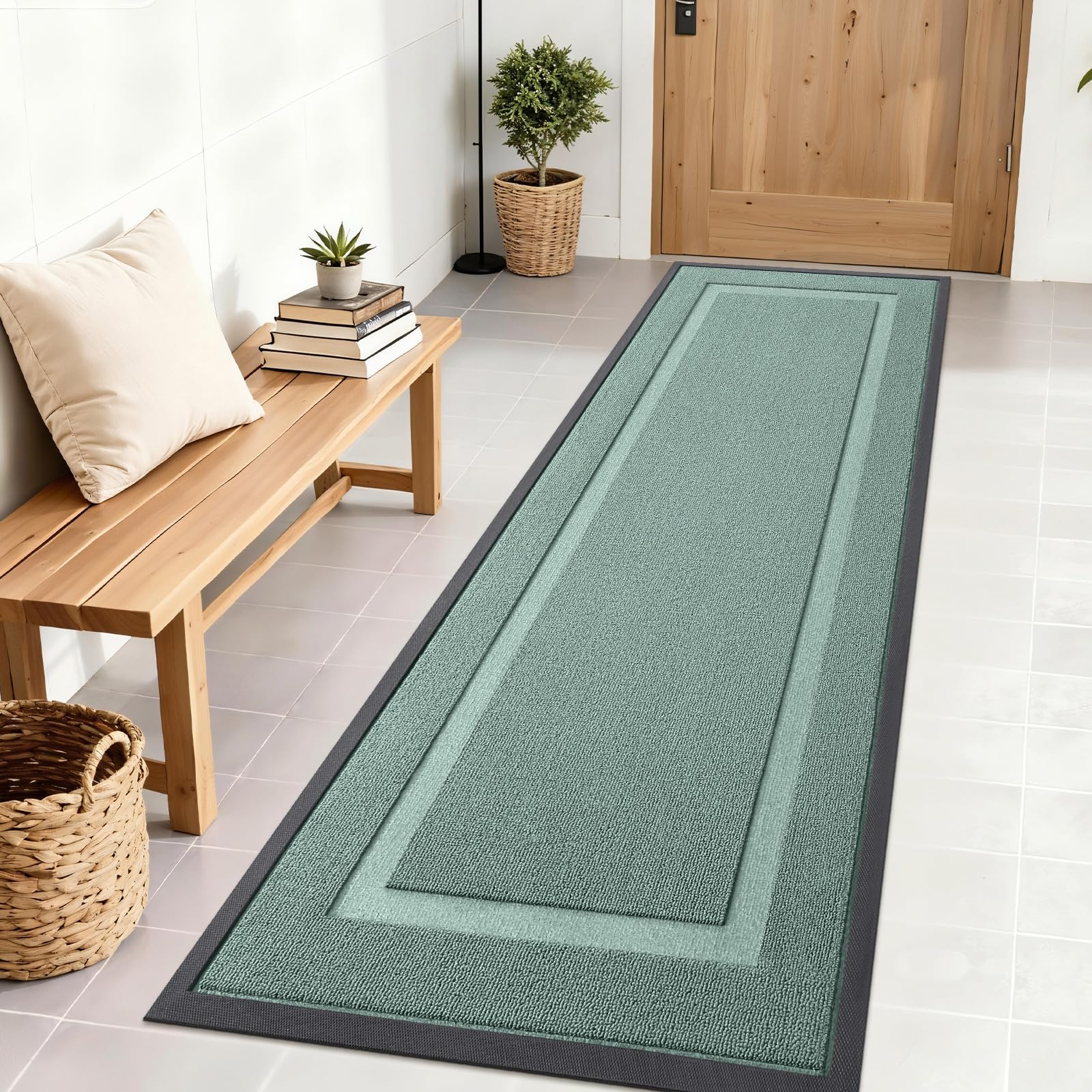 OLANLY Front Door Mat Outside 71x23, All-Season Heavy-Duty Rubber Doormat | Grayish Green, Absorbent, Stain and Fade Resistant, Non-Slip Backing, Low-Profile Indoor Outdoor Floor Mat for Entryway