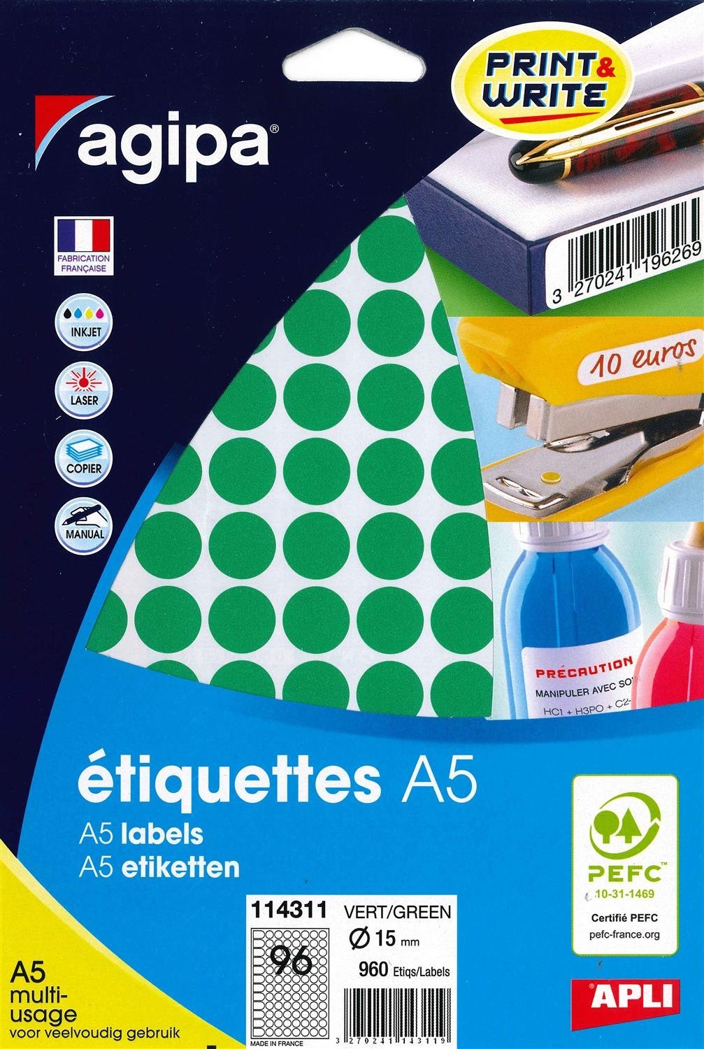 agipa Adhesive Circular Stickers (Diameter 15 MM Round Green