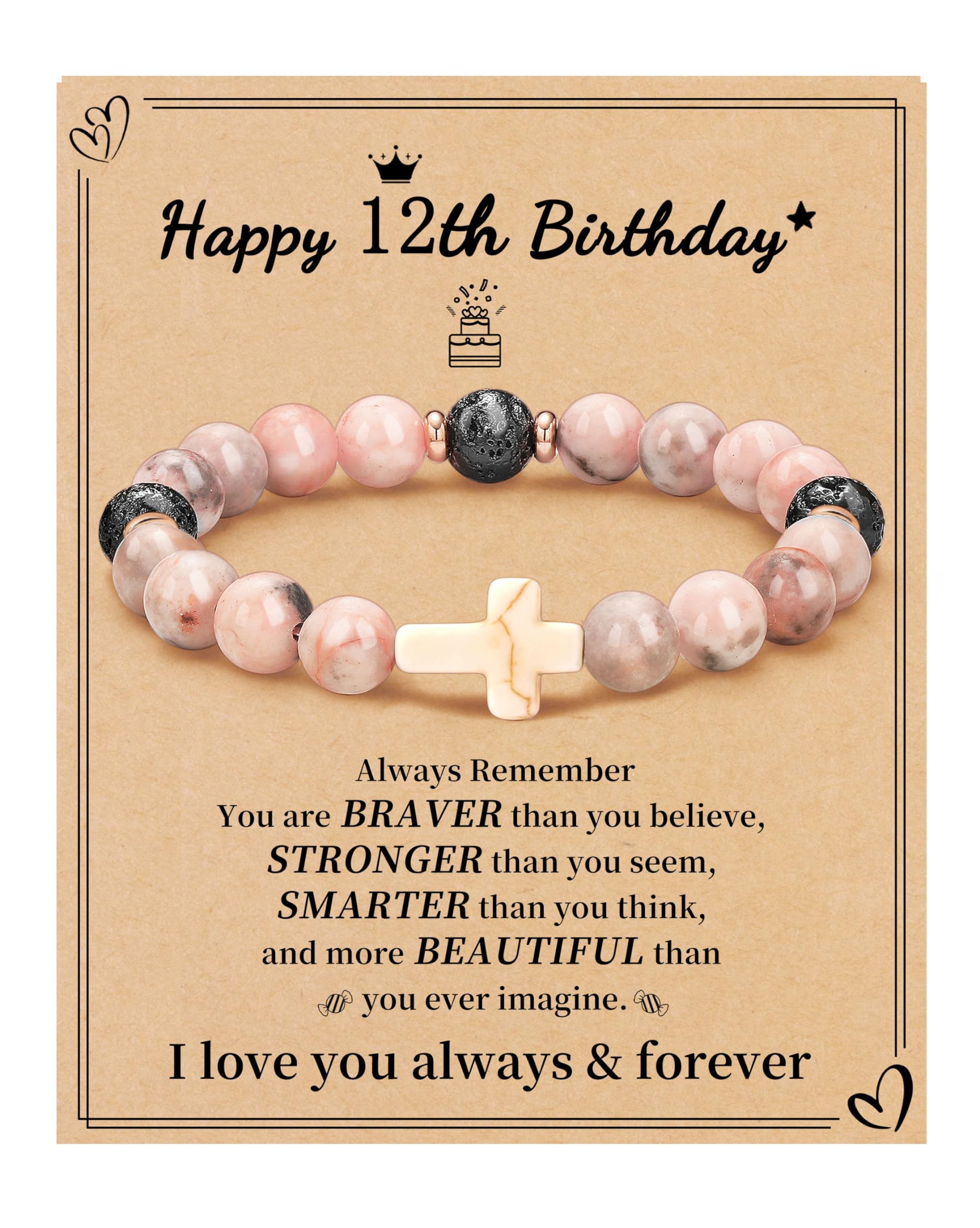 JSJOY Nature Stone Bracelet Birthday Gifts for Women Girls, Birthday Cross Bracelet Gifts for Age 6 to 80 Year Daughter Granddaughter Niece Mom Sister Christian Easter Gifts