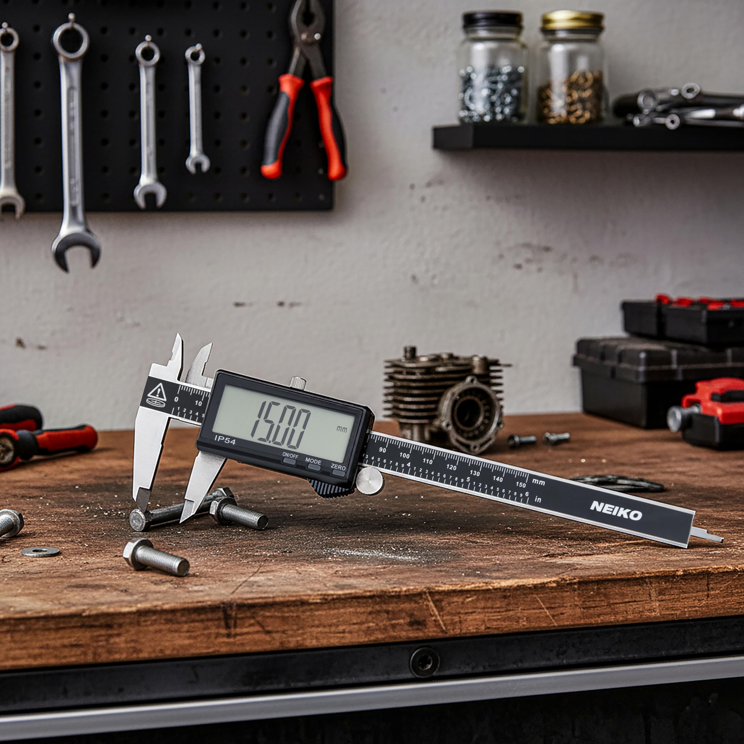 NEIKO 01401A Elektronischer Digitaler Messschieber, Edelstahl, extra großer LCD-Bildschirm, Messumrechnungen für Zoll, Millimeter und Brüche, 1 LR44-Batterien erforderlich. (im Lieferumfang enthalten)