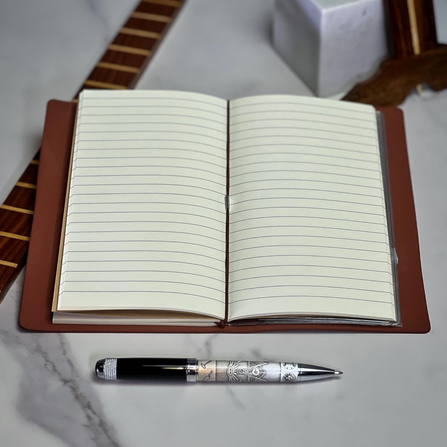 Square & Compass Masonic Leather Journal - [Brown]      Unknown Binding