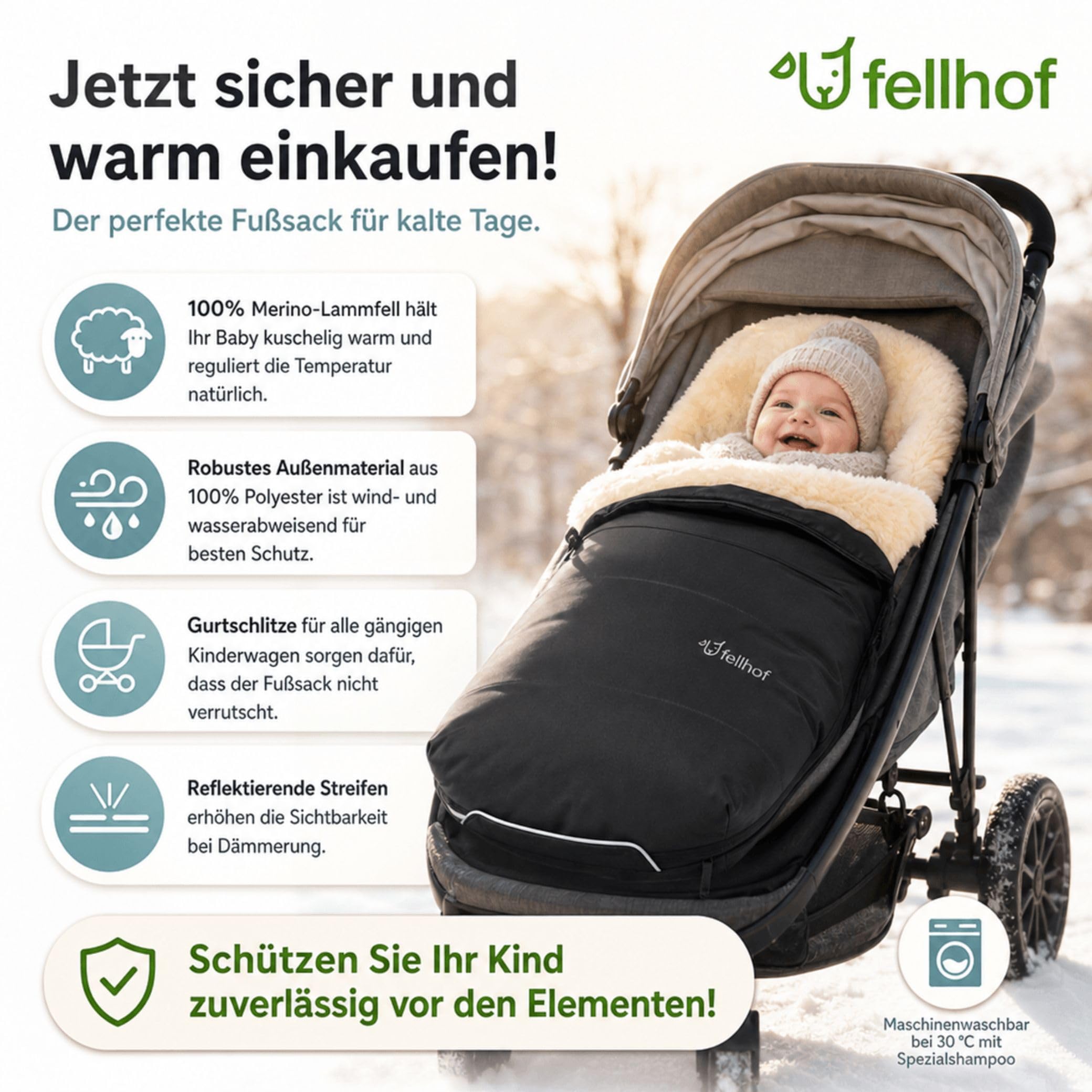 Fellhof Fußsack Kinderwagen Winter Cozy, Blaubär | Kinderhaus Blaubär: universell als Fußsack für Buggy, Sportwagen, Kinderwagen, ab 6 Monaten