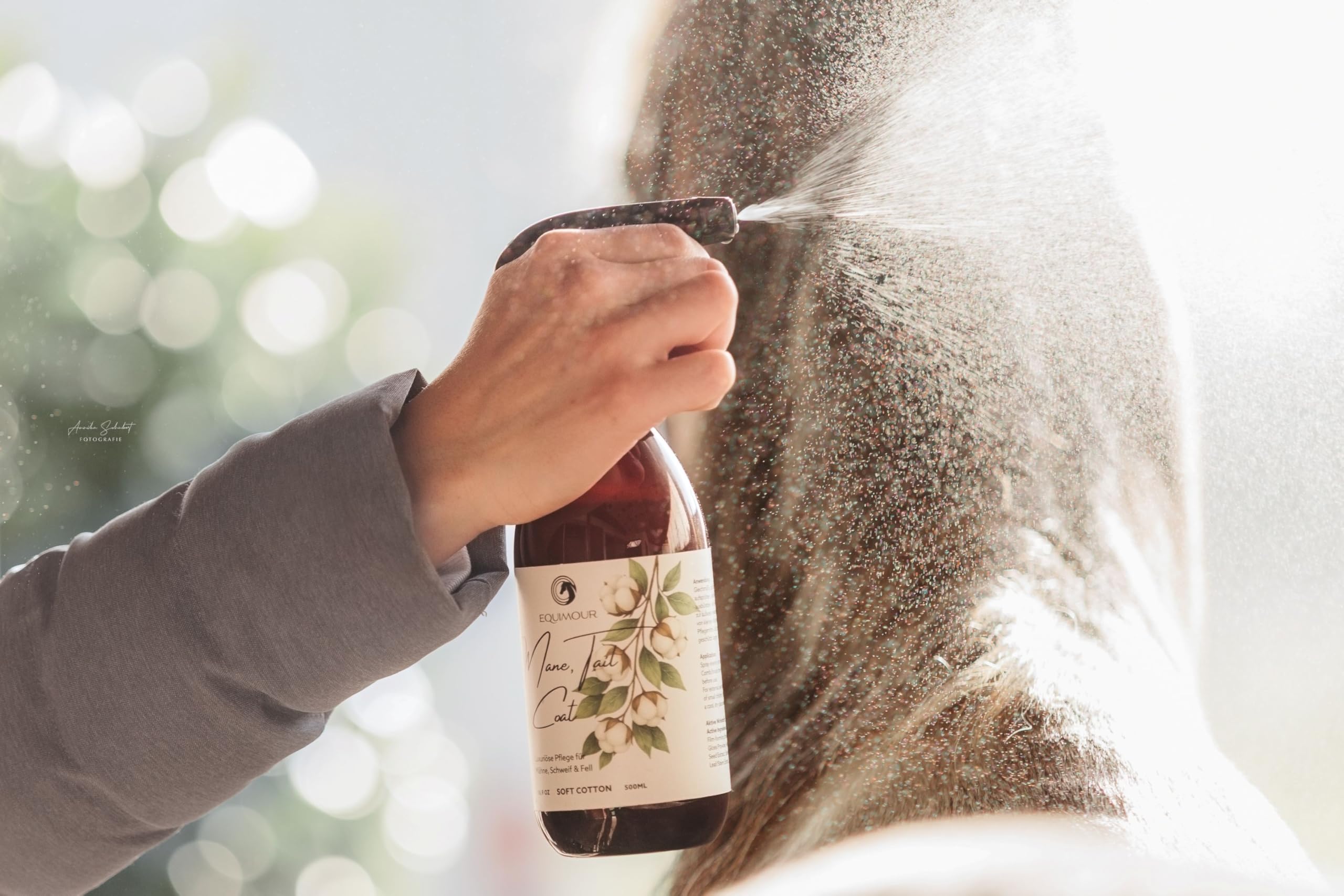 Spray per criniera e coda cavalli lucido cura pelo profumo cotone morbido antipolvere