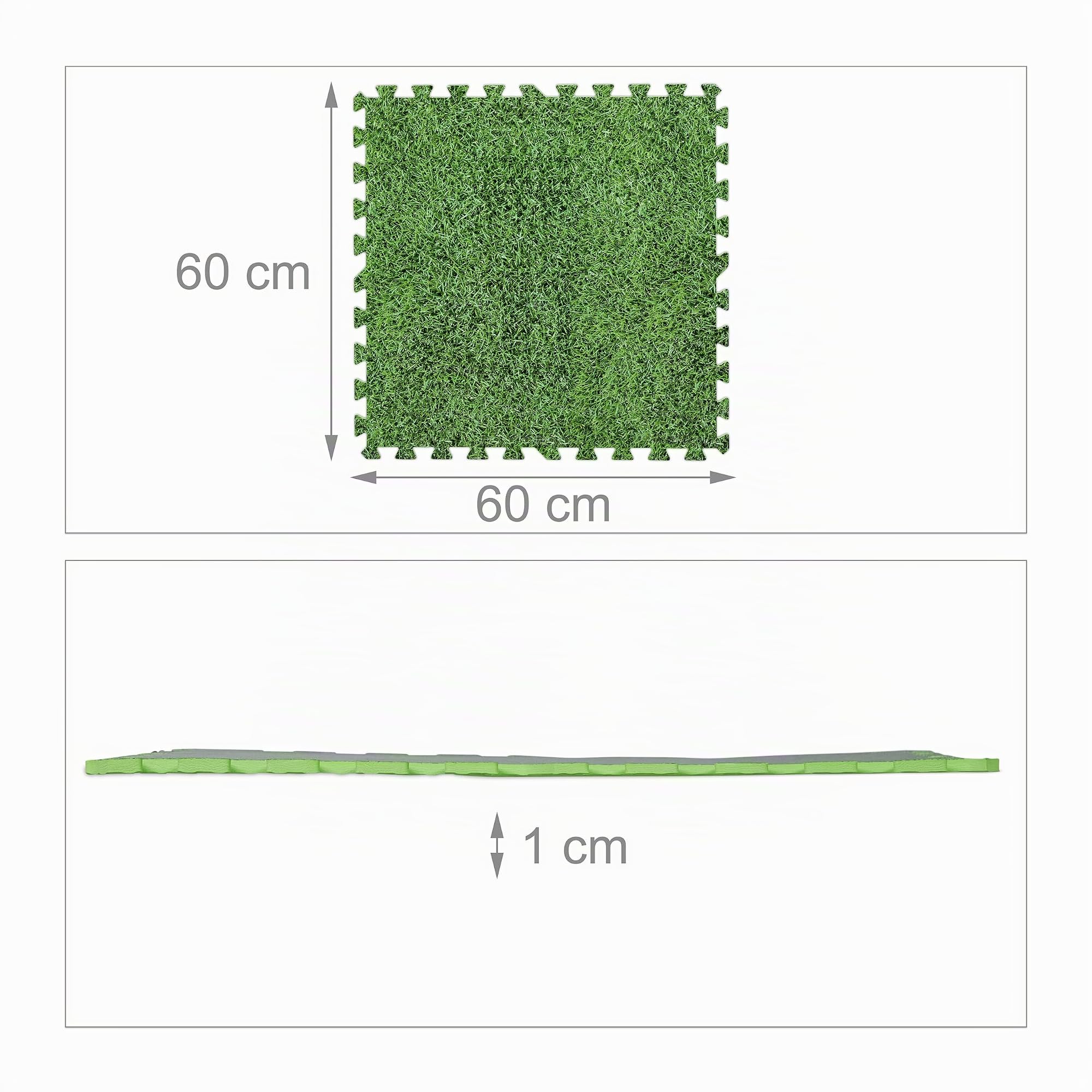 Relaxdays Tapis de Sport, 8 Grandes pièces et 16 pour la Bordure, EVA, Surface de 3 m², Piscine, Enfant, 60x60 cm, Vert