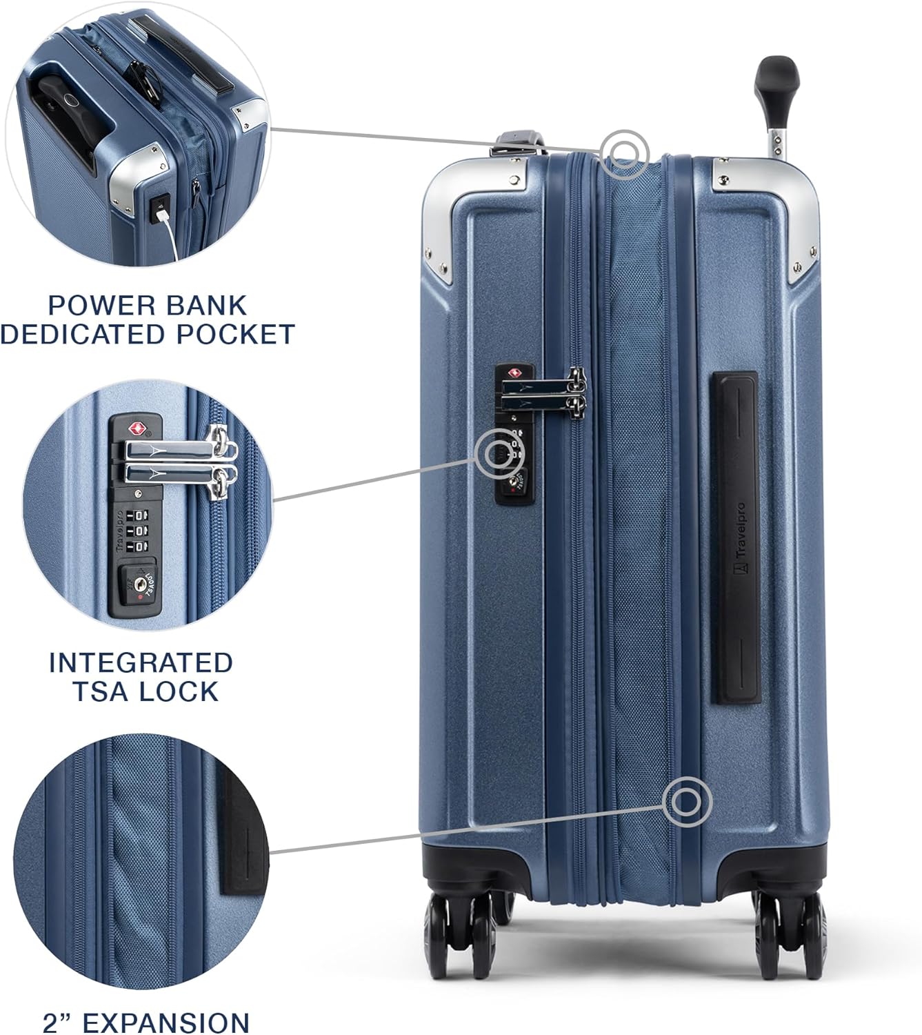 Travelpro Platinum Elite Hardside Expandable Spinner Wheel Luggage TSA Lock Hard Shell Polycarbonate Suitcase, Dark Sky Blue, Carry-on 21-Inch - Image 4