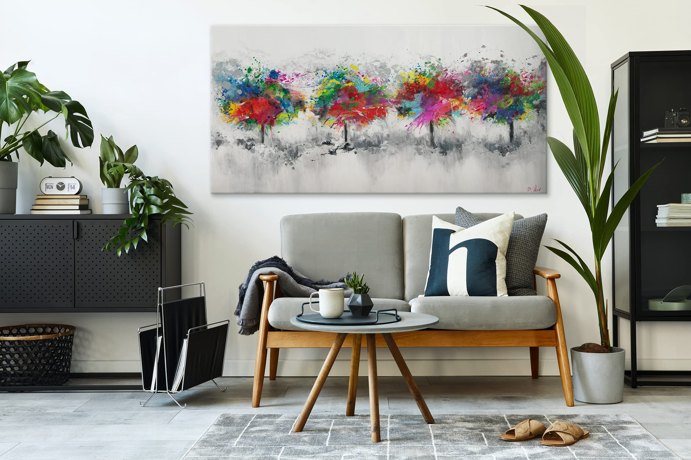 Abstrakt Design Acryl Gemälde auf Leinwand bunter Wald handgemalt Wandbilder 140x70 cm
