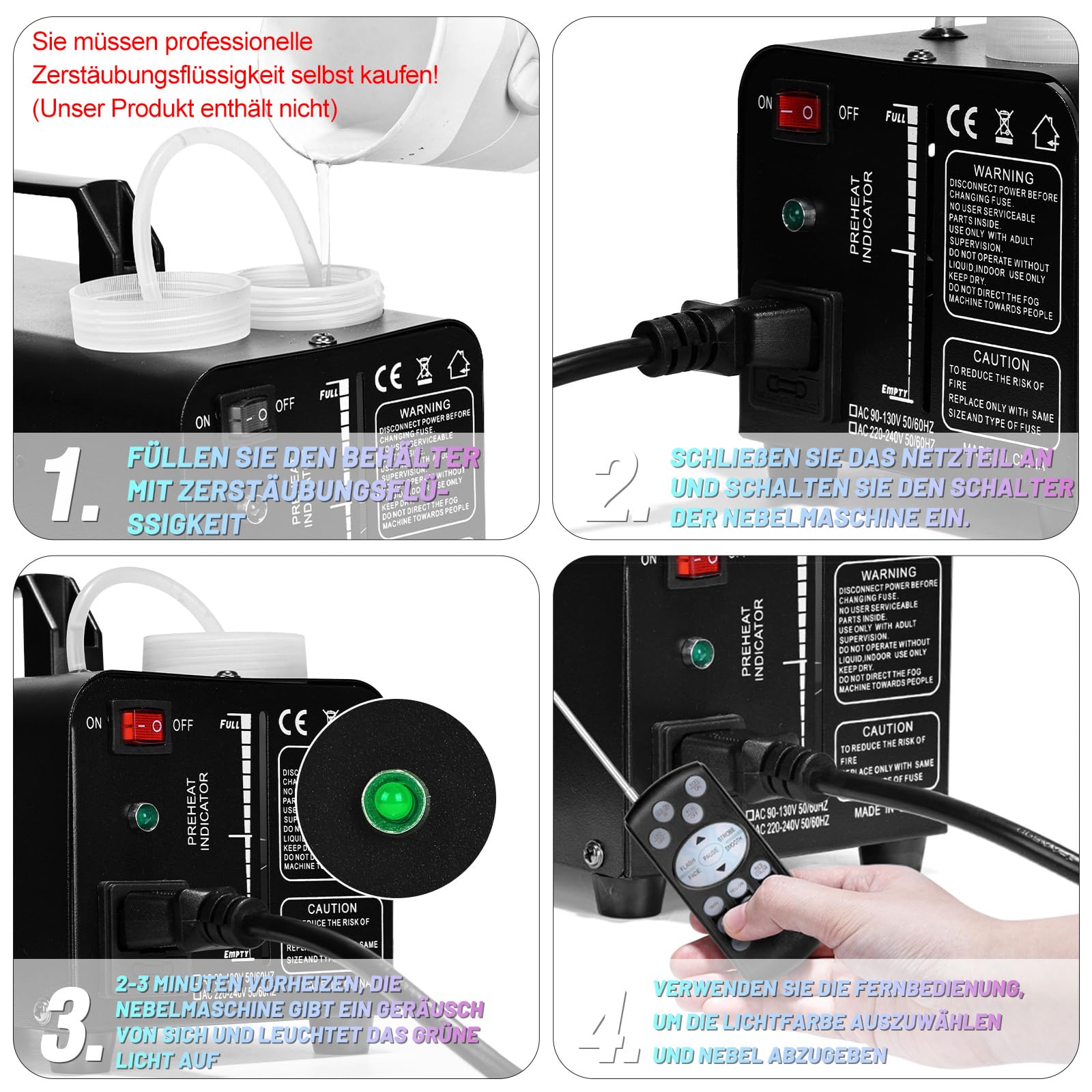 TAKRINK Nebelmaschine Rauchmaschine 900W Nebelmaschine 16 Farben RGB Lichteffekt Mini Nebelmaschine mit Fernbedienung für DJ Disco Party, Hochzeit, Halloween, Weihnachten
