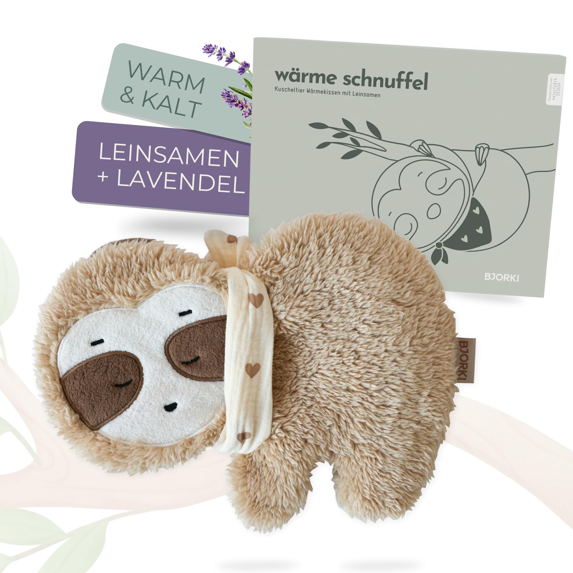 BJORKI Wärmekissen Baby & Kinder - Kuscheltier Wärmekissen mit Leinsamen Füllung für die Mikrowelle - Perfekt als Schlummer Kuscheltier und beruhigendes Kuschelkissen für Wärme & Wohlbefinden