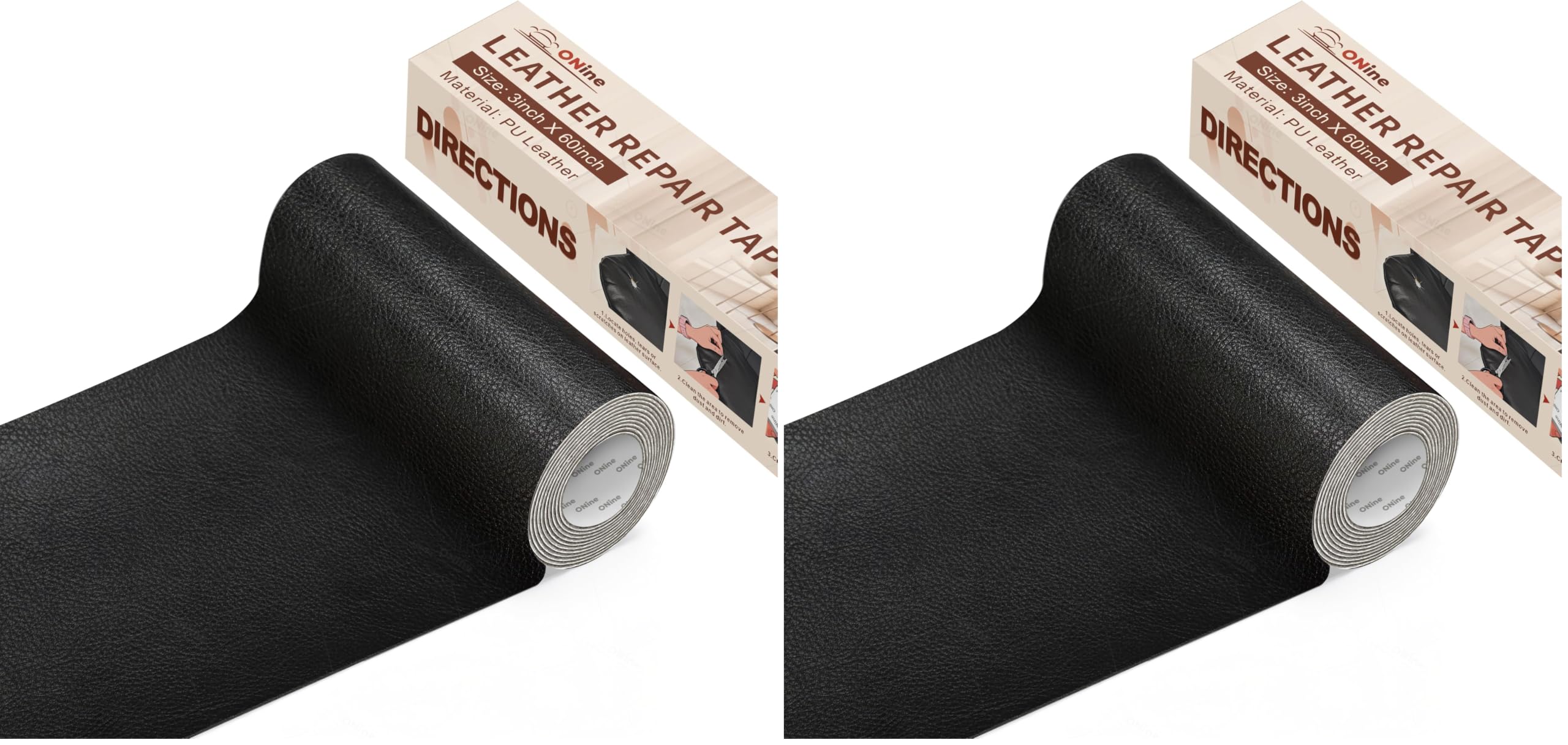 ONine Leather Repair Tape,Self Adhesive Leather Repair Patch,Leather Patches for Furniture,Sofa,Car Seats,Office Chair. Vinyl Repair Kit 3x60in (Black) (Pack of 2)