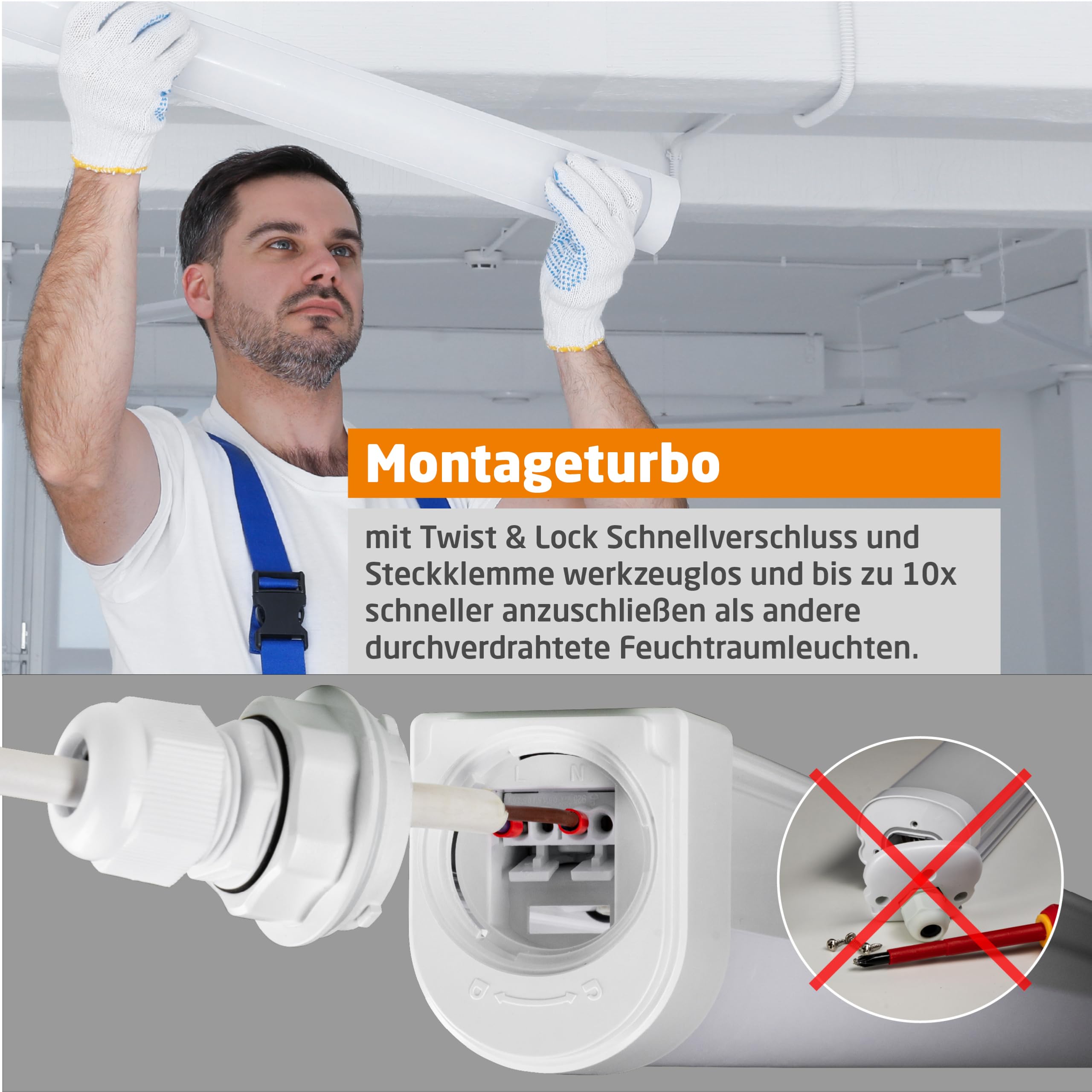 Proventa LED Feuchtraumleuchte 150cm 2-Pack IP65 46W 5520lm 4000K Neutralweiß - durchverdrahtet, verknüpfbar, Wannenleuchte, Werkstattleuchte, Garagenbeleuchtung, Kellerlampe, Leuchtstoffröhre