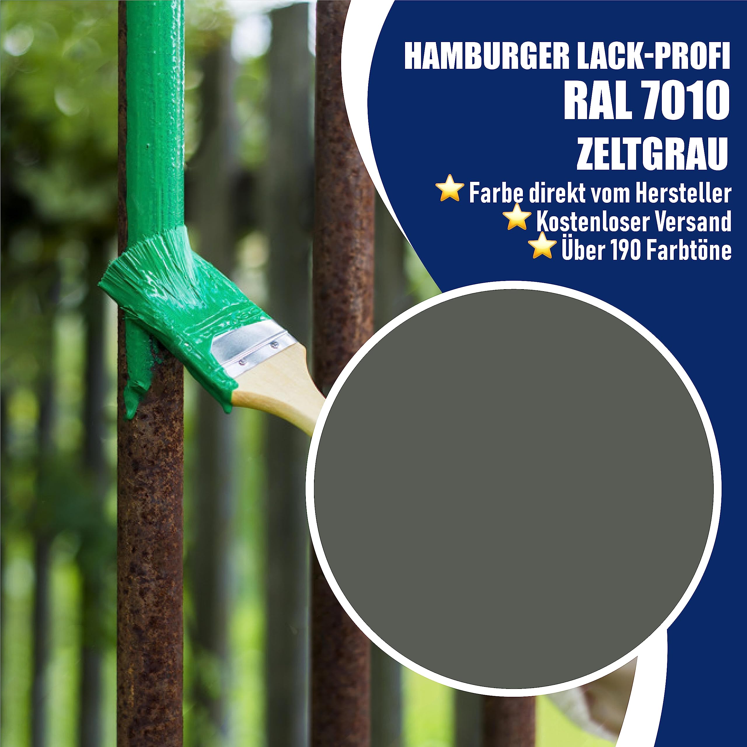 Hamburger Lack-Profi Metallschutzlack 3in1 SEIDENMATT Zeltgrau RAL 7010 Grau Metallschutzfarbe 3-in-1 Grundierung, Rostschutz und Deckanstrich in Einem Metalllack Metallfarbe (1 L)