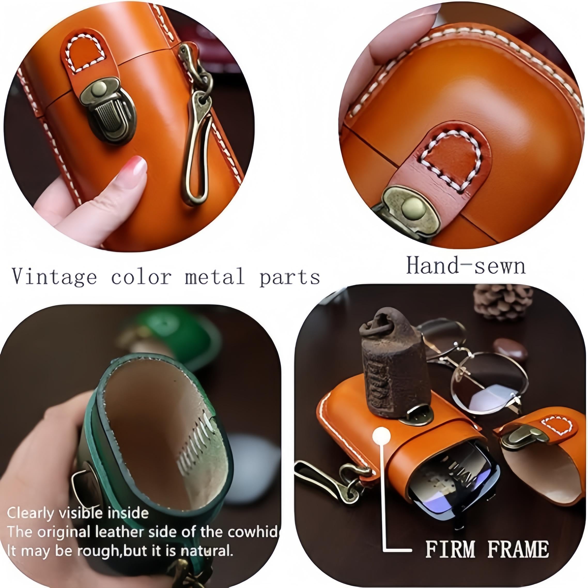 Étui de protection en cuir pleine fleur rétro (lunettes de soleil, lunettes de vue, lunettes de lecture), pochette de rangement pour lunettes portable,Marron