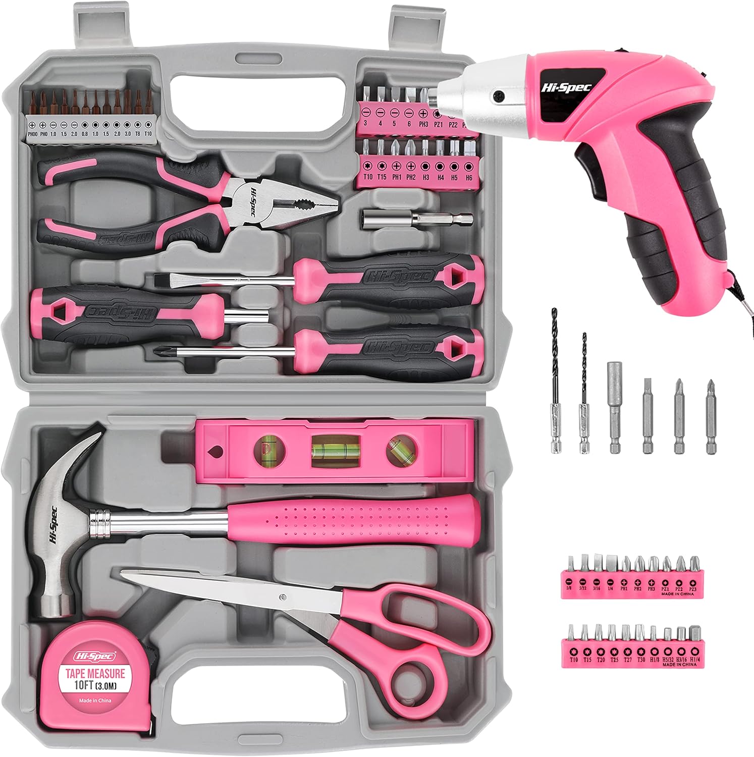 HiSpec 27pc Pink 4.8V Electric Cordless Power Screwdriver Bundle with