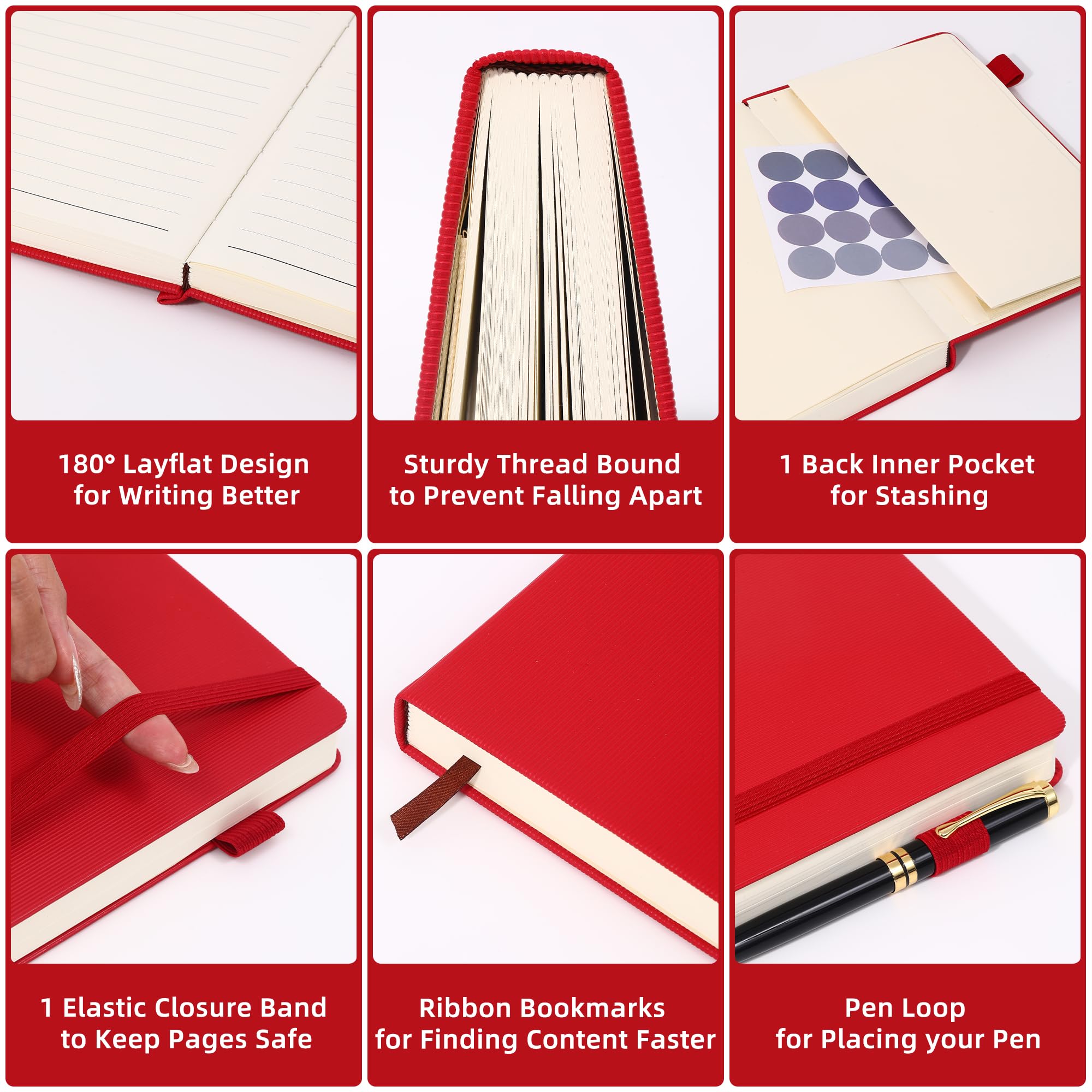BOBO RABBIT Diario a righe per lavoro, 100 g/m², carta spessa, 300 pagine, a righe, formato A5, copertina rigida in pelle, per scrivere, scuola, ufficio, 14,3 x 21,4 cm