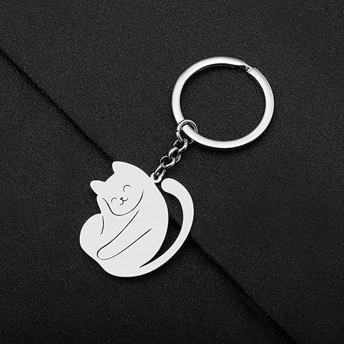 Miniatura 3 de Lindo llavero de gato de acero inoxidable, regalos para mujeres y niñas, llaveros de gato, monedero, llaves de coche