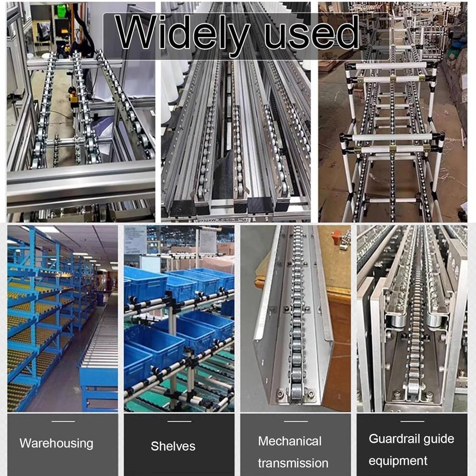 Verzinkte Förderbandrollenführungsschienen, seitliche Ersatzteile für Regale, nahtlose Verbindung, Materialhandhabung, Transportzubehör (Typ A - lang 1,1 m)
