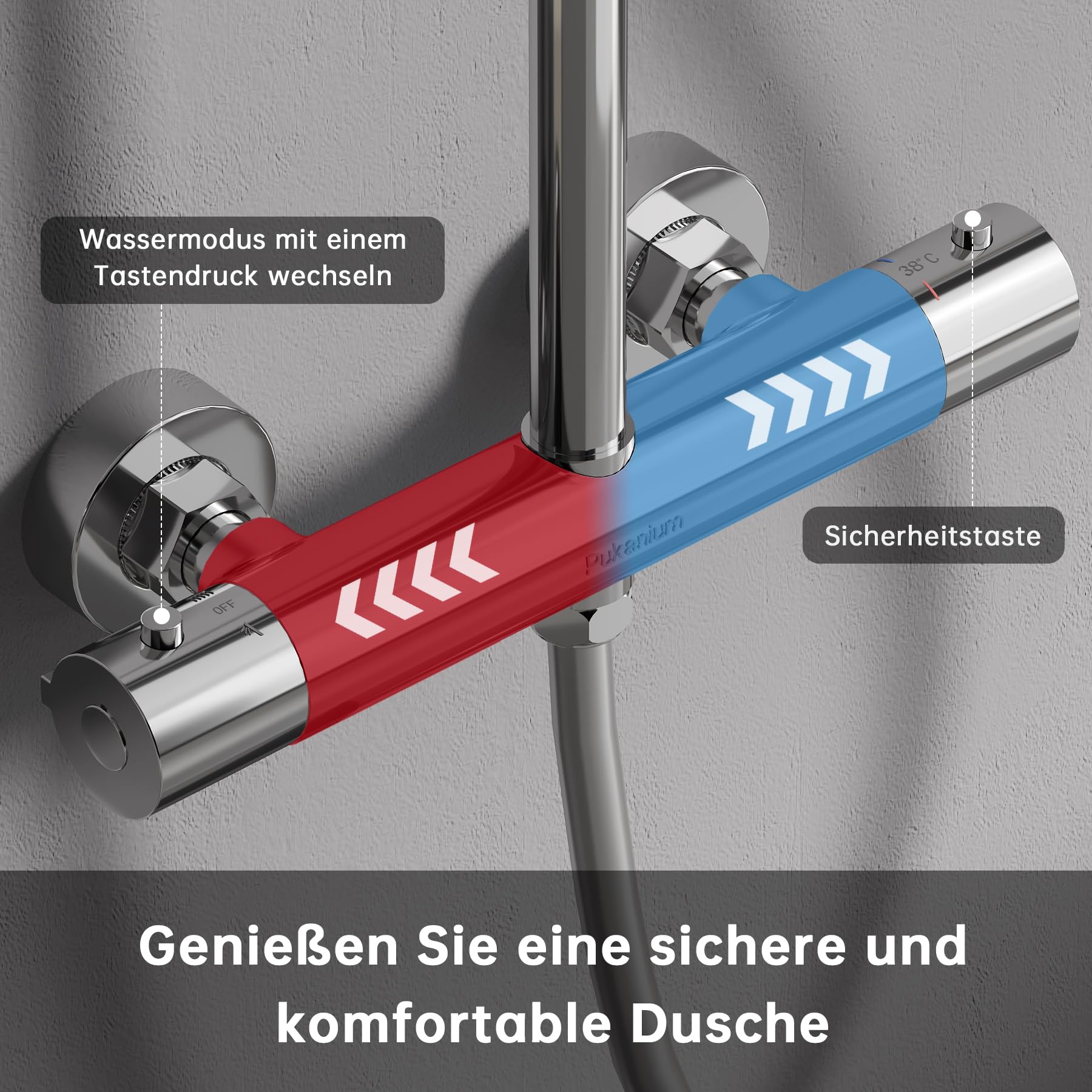 Duschsystem mit Thermostat, Chrom Duscharmatur Komplettset mit 255MM Regendusche, Rund Regendusche mit Armatur, Handbrause 3 Strahlarten, Duschset mit 110-125 cm Höhenverstellbar