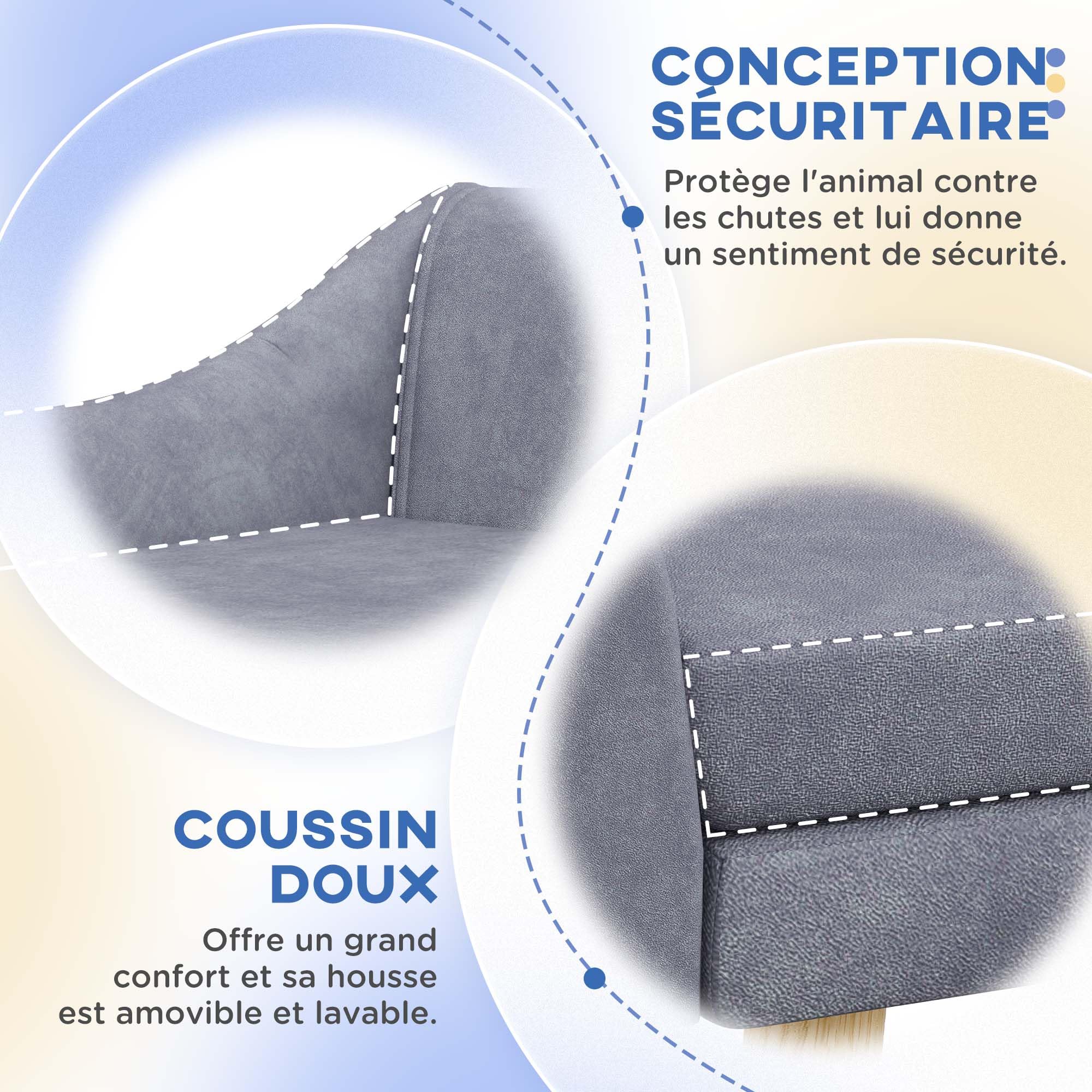 PawHut Canapé pour Chien Chat Design scandinave Coussin Moelleux Amovible Tissu Aspect Velours Pieds Bois Massif 102L x 58,5P x 42,5H cm, Gris