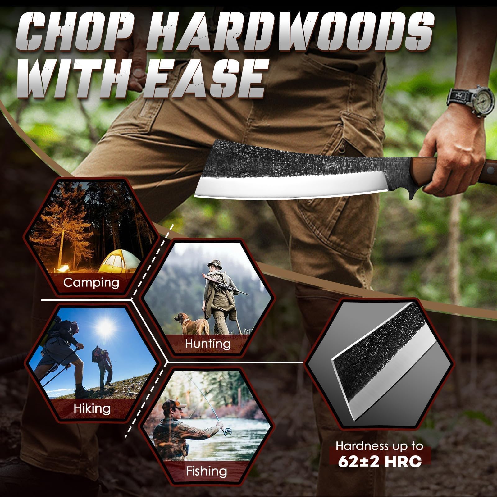 Freelander Machete Outdoor Survival Messer, Feststehende Klinge mit Holzscheide, Full Tang Bushcraft Machete mit Holzgriff für Camping, Wandern, Geschenk für Männer Outdoor