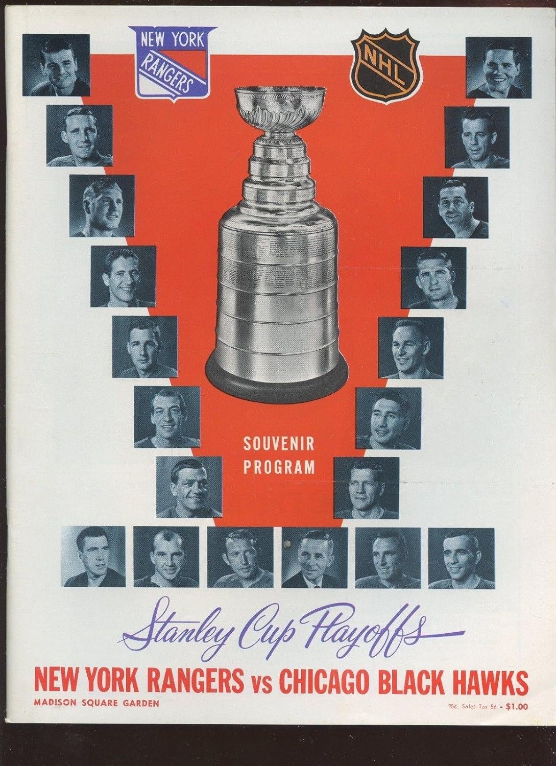 1968 Stanley Cup Playoff Hockey Program Hawks at New York Rangers EXMT - NHL Autographed Miscellaneous Items