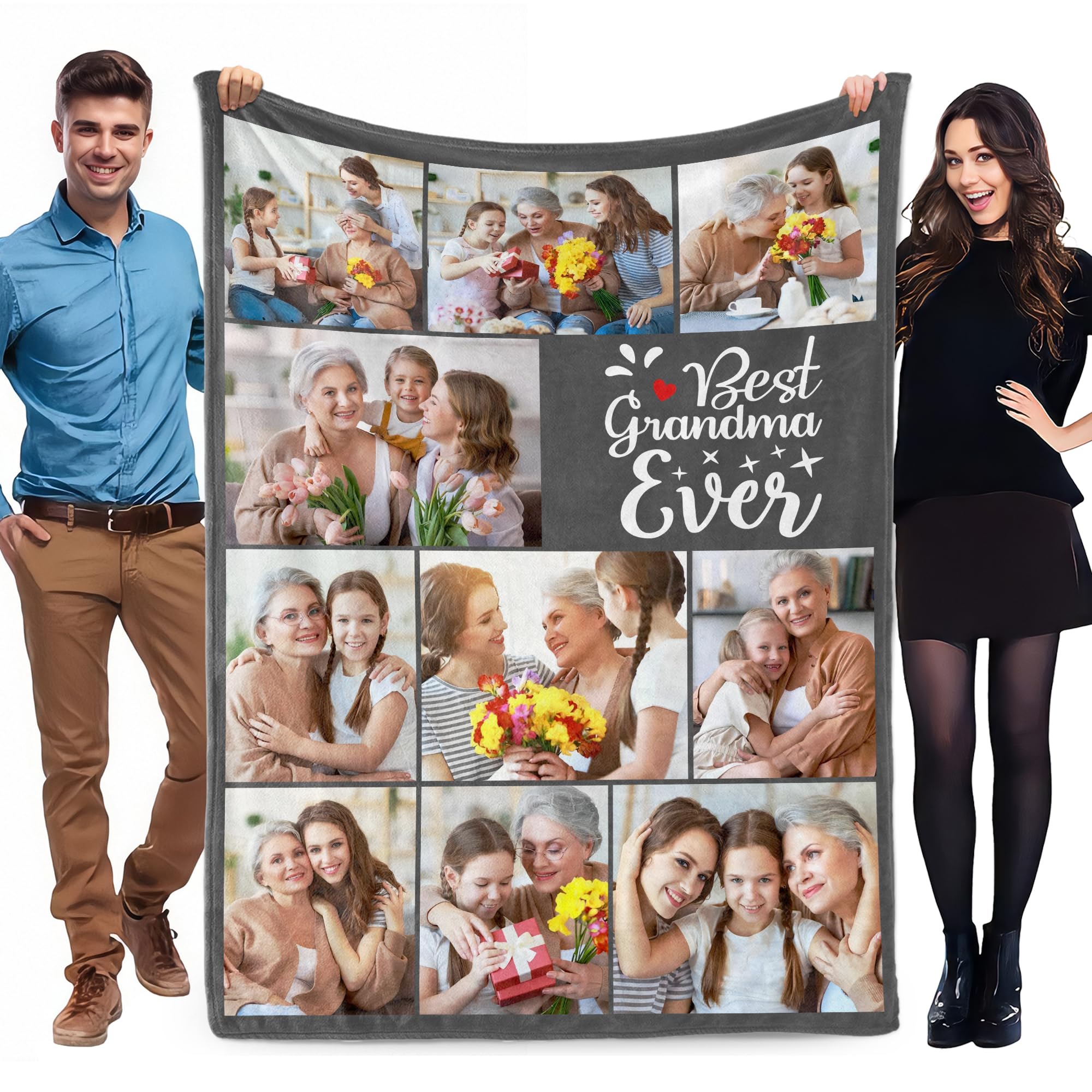 WMDIY Personalised Photo Blanket for Adult, Customised Blanket with Picture Text, Custom Blanekt, Personalised Christmas Valentines, Birthday Presents for Grandma NANA from Grandchildren โ image 1