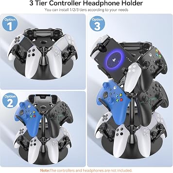 Kosker Wall Mount Headset Hanger with Headset Stand 3 Tiers