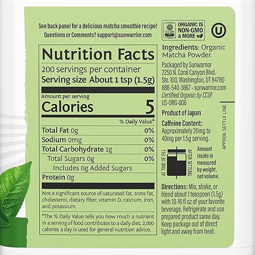 Miniatura 2 de Té verde matcha orgánico en polvo de grado culinario Matcha para batidos, hornear lattes, vegano, sin azúcar ni lácteos, 225 porciones Sunwarrior