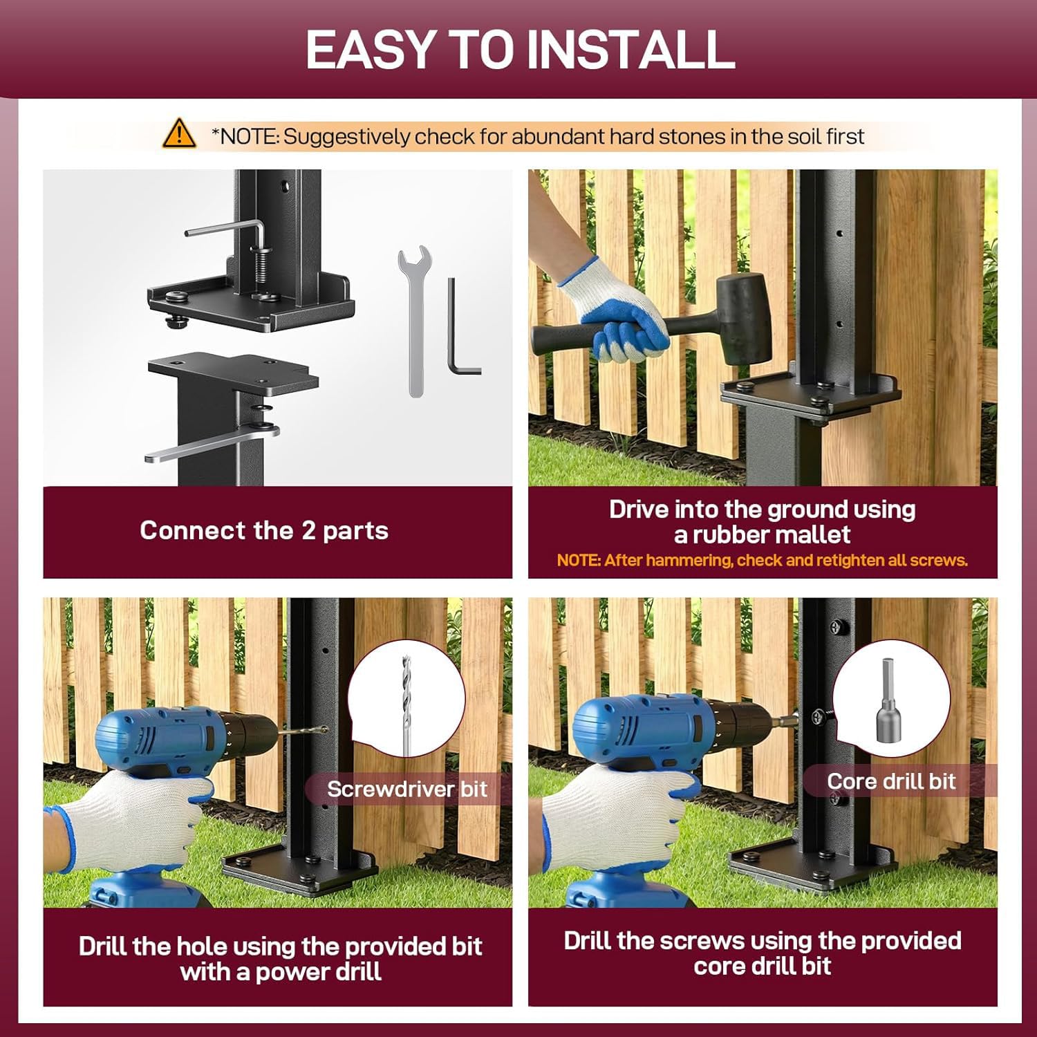 Robuste Zaunpfosten-Erdanker – Reparieren Sie Schiefe Gebrochene 4x4- und 6x6-Holzpfosten,Reparaturpfähle Ohne Graben Zaunpfosten-Reparaturset,Einfache Installation(Size:2pcs)