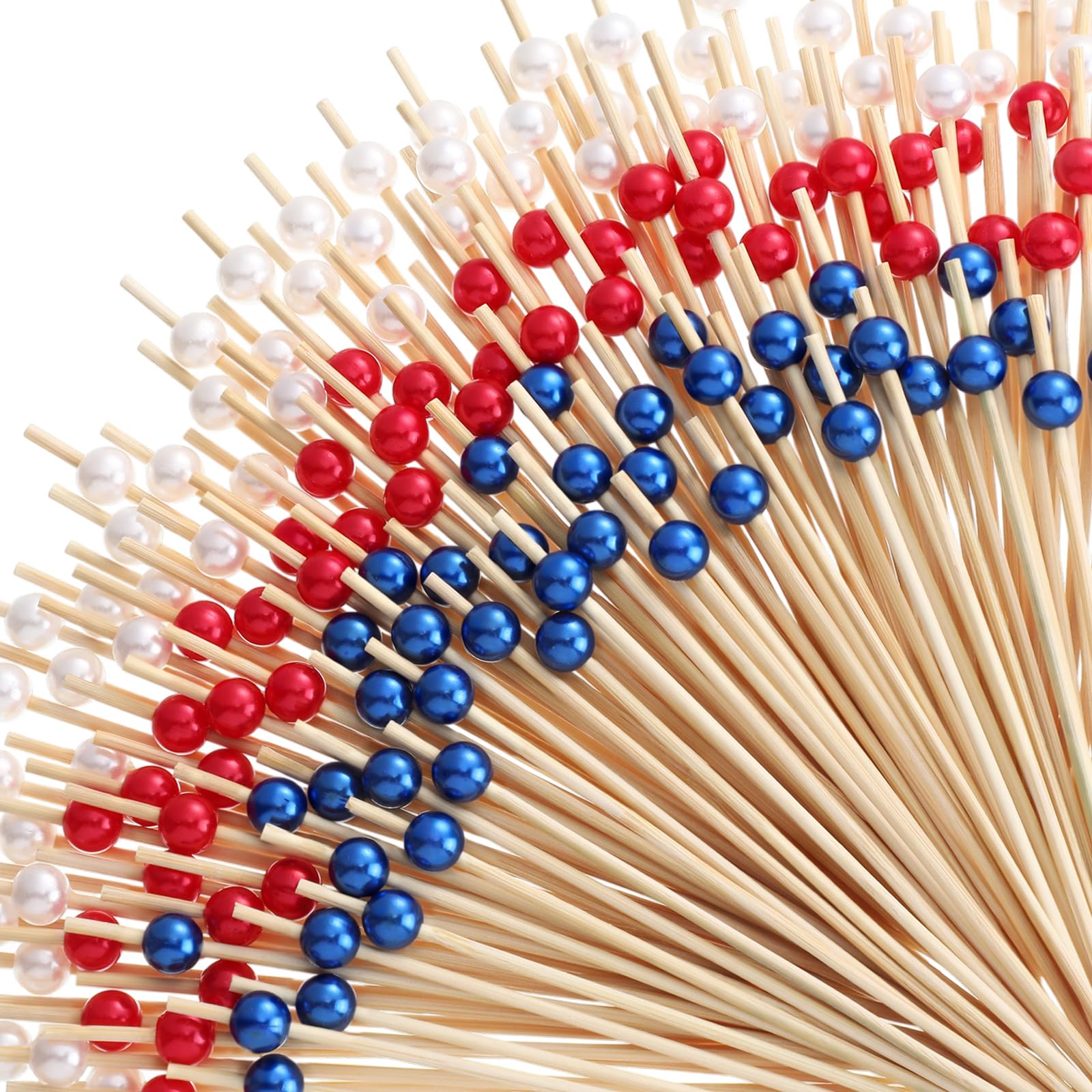 Reallnaive 600 Pcs Pearl Cocktail Picks 4.7Inch, 0.3" Bead, Red White Blue