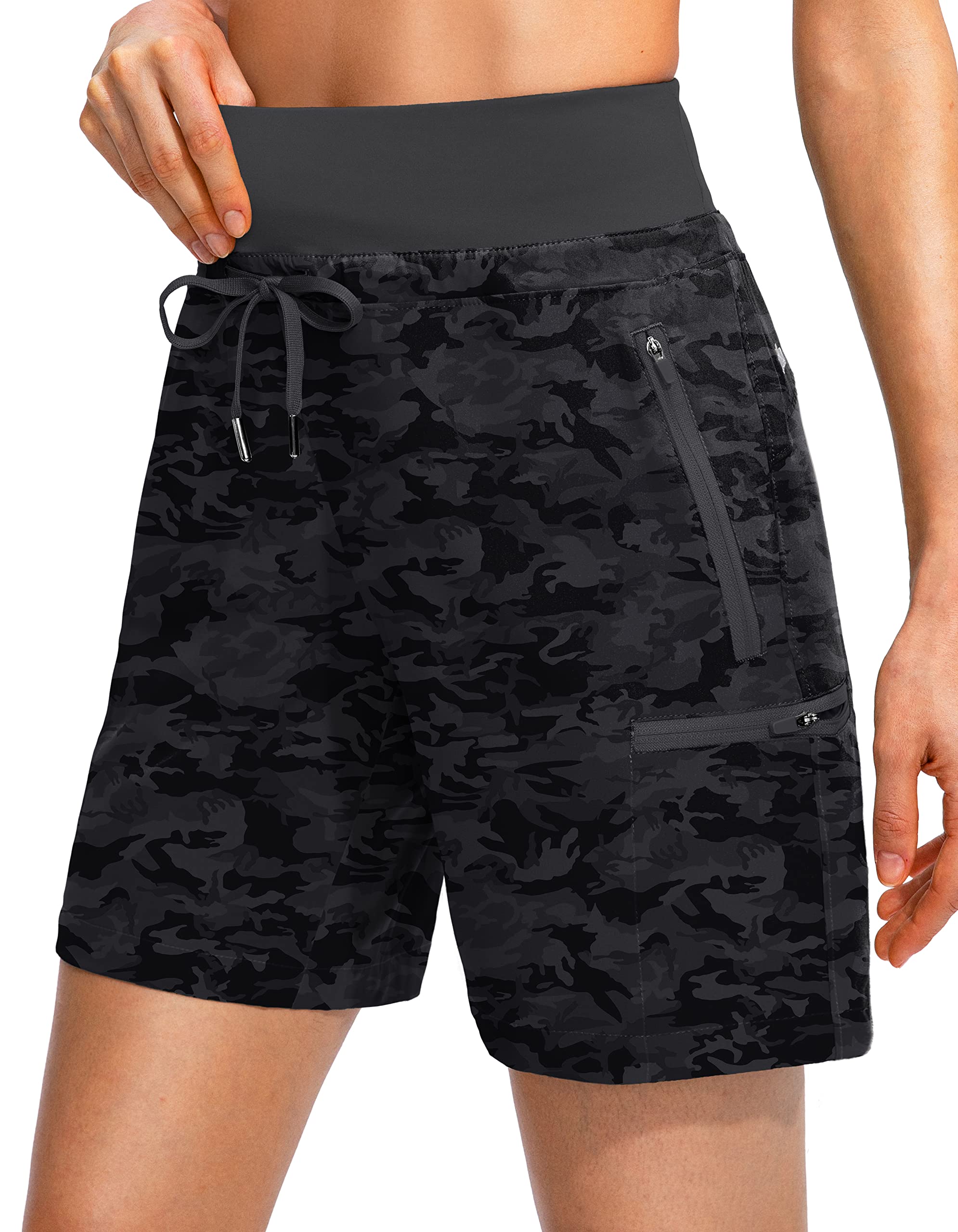 Obla Women's Hiking Cargo Shorts Zipper Pockets Soft High Waisted Quick Dry 7 Inch Long Shorts for Women Golf Athletic Summer