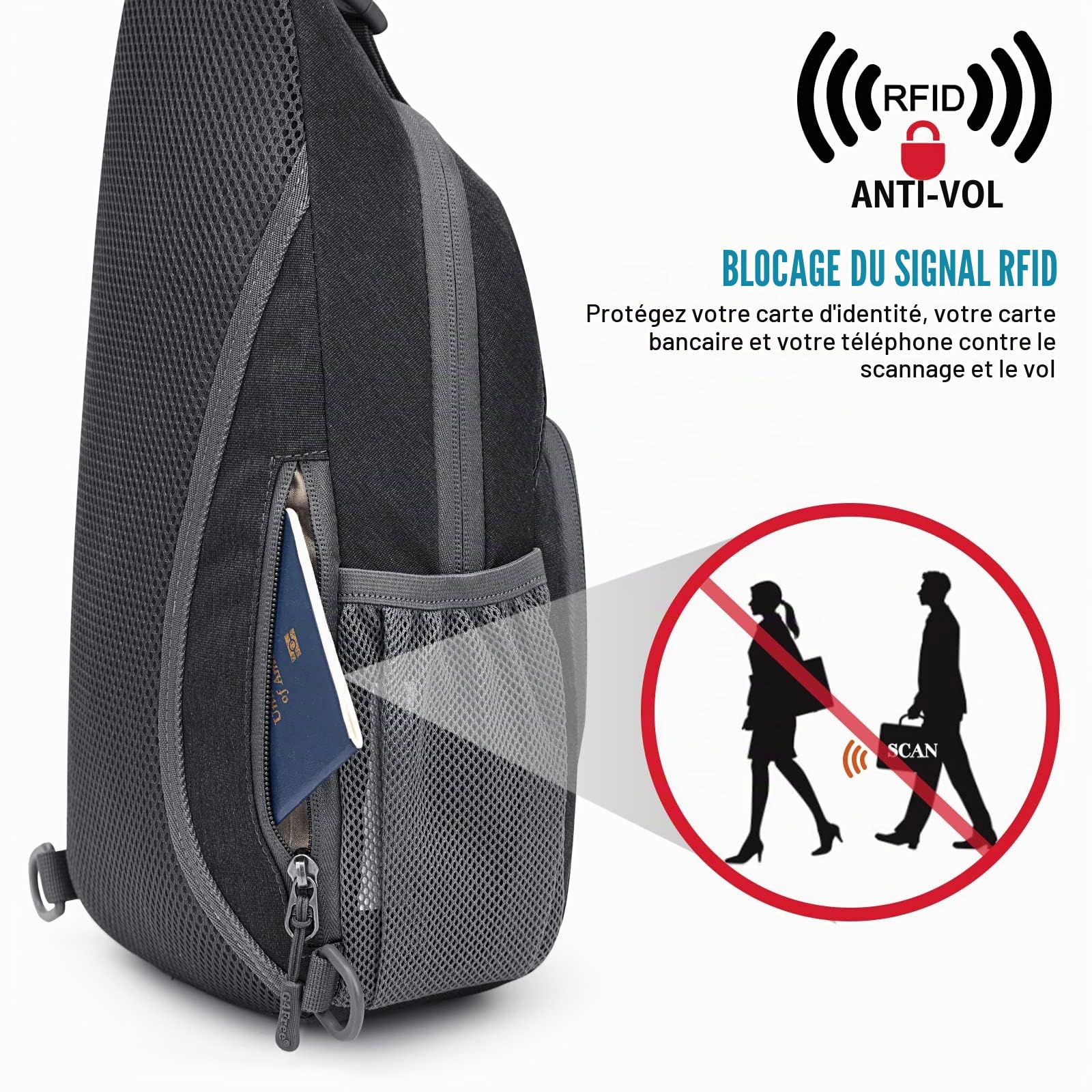 G4Free Sac à dos à bandoulière antivol avec trou pour écouteurs pour l'extérieur, le cyclisme, les voyages, la randonnée, pour homme et femme
