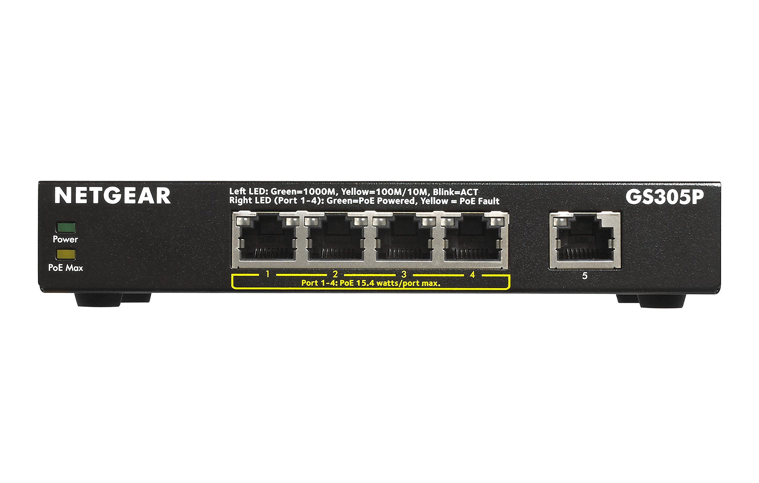 NETGEAR GS305P Switch Ethernet Poe 5 Porte Gigabit, 4 Porte Poe e Budget energetico Pari a 55W, Switch unmanaged Desktop, Struttura in Metallo Senza ventole