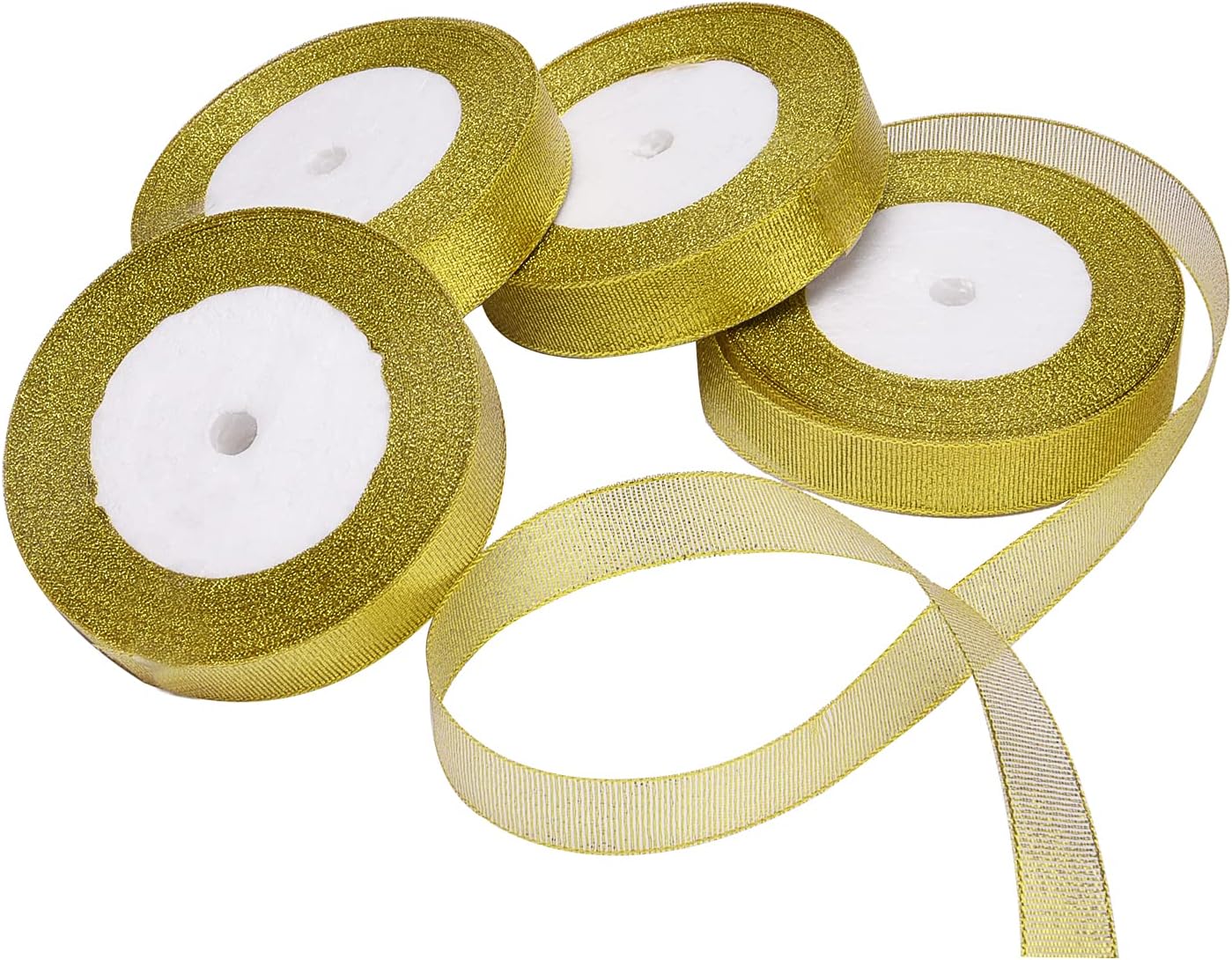 Livder 4 Rolls 4/5 Inch Width Metallic Glitter Ribbons for Holiday Wedding Birthday Party Decoration Gift Wrapping (Golden)