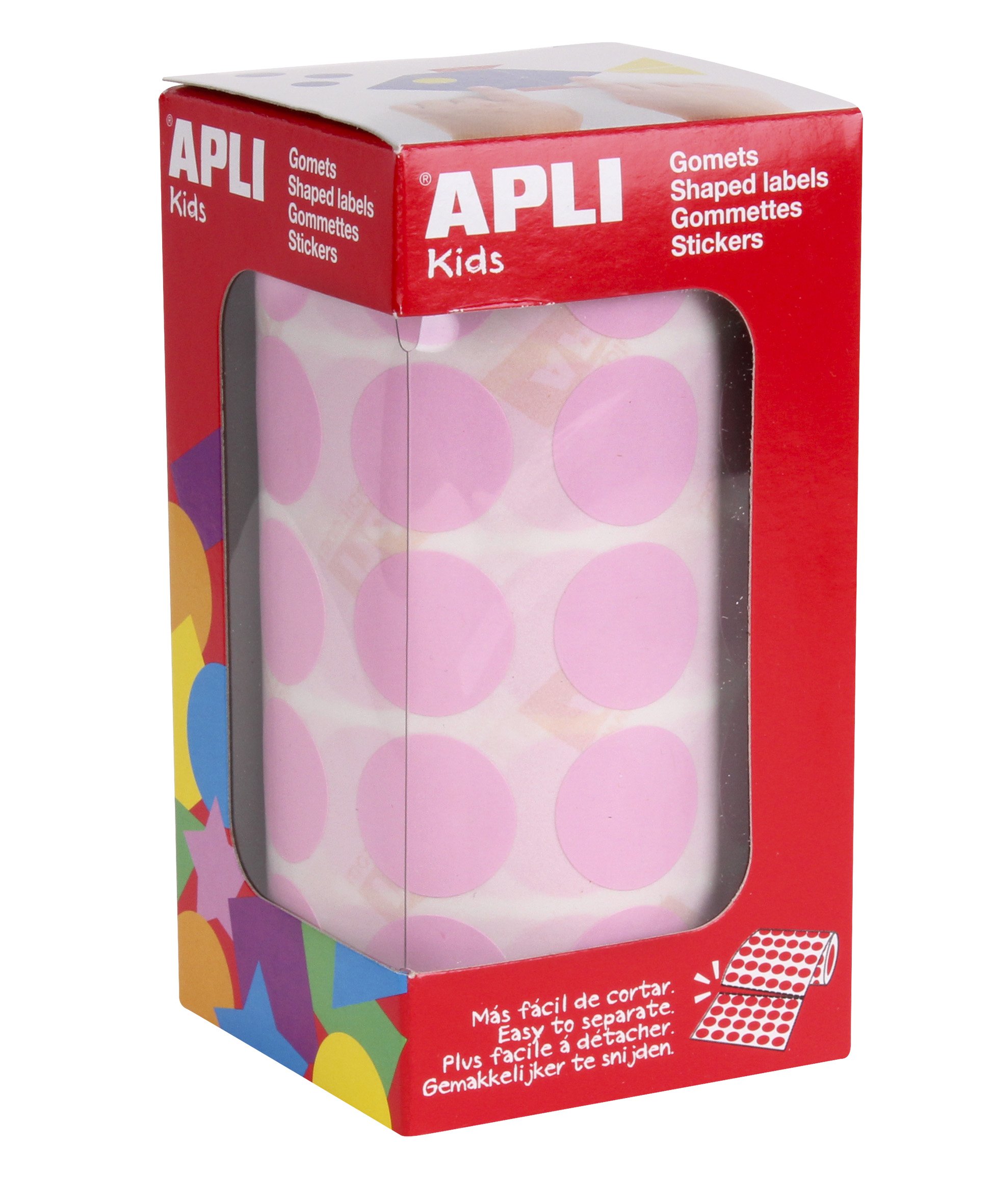 APLI Kids 11489 - Rollo de gomets redondos 20 mm, color rosa