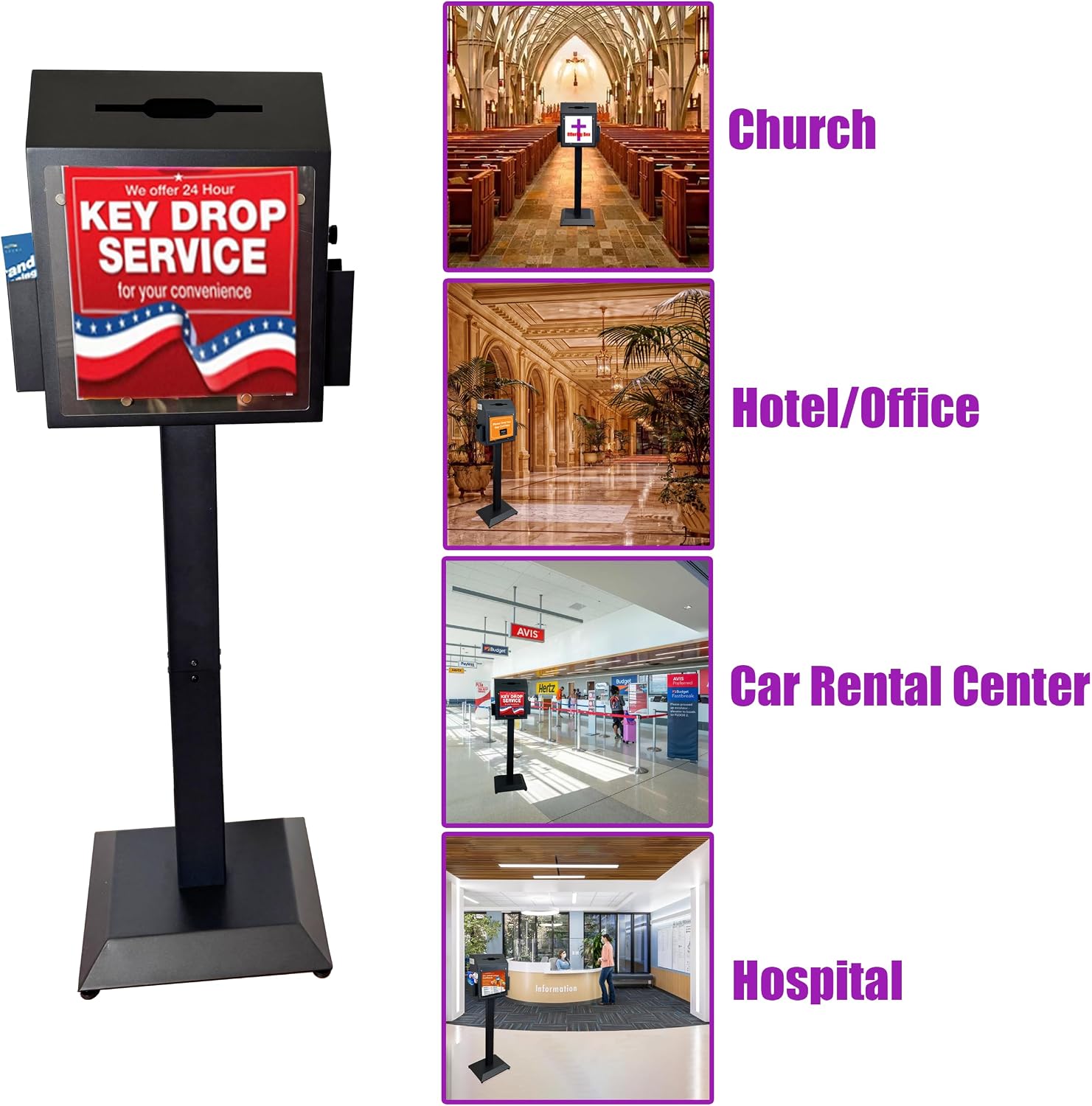 Suggestion Box with Stand, Floor Standing Donation & Ballot Box, Metal Lockable Collection Box with Combination Lock for Voting, Charity, Church, Hospital Feedback & Car Rental Key Return
