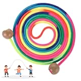 Long Jump Rope for Kids 16 FT Adjustable Skipping Rope Multiplayer Rainbow Jumping Rope with Wooden Ball Handle for School and Outdoor Activities