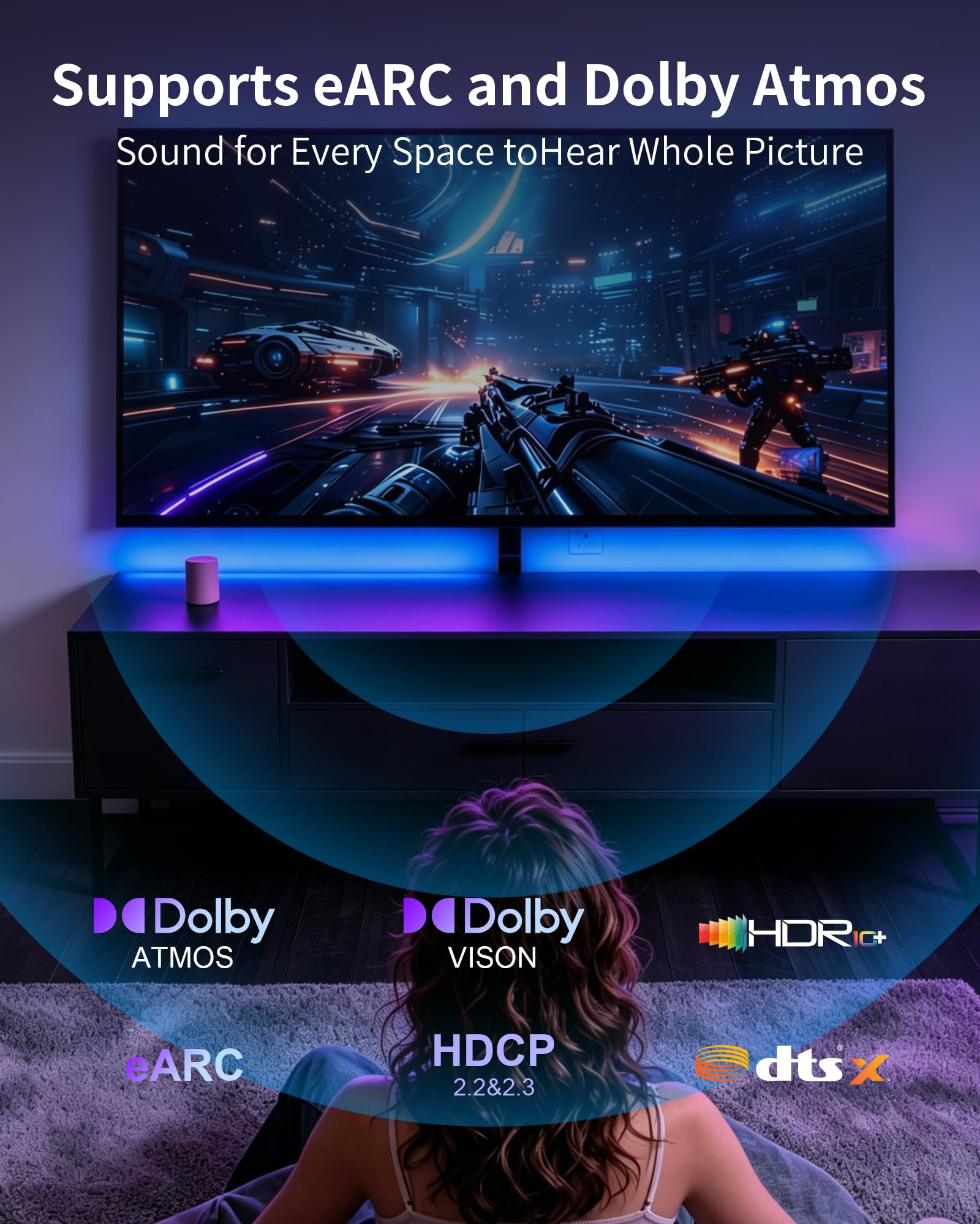 Cable HDMI de fibra óptica de 140 pies, 8K de largo activo HDMI 2.1 de 48 Gbps, trenzado de ultra alta velocidad, 8 K a 60 Hz, 4K a 120 Hz, HDR dinámico, eARC, HDCP 2.2 y 2.3, 3D, para laptop, PC, PS5