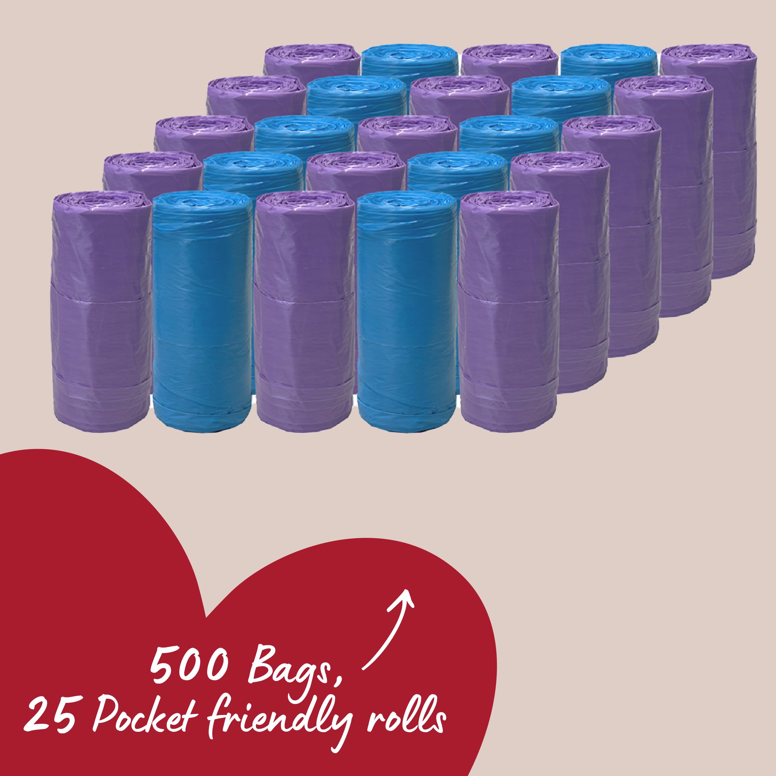 Rosewood Dog Poo Bags with Handles, 500 Easy Clean-Up Poop Bags, 25 Refill Rolls of Dog Waste Bags with Tie Handles - Image 2
