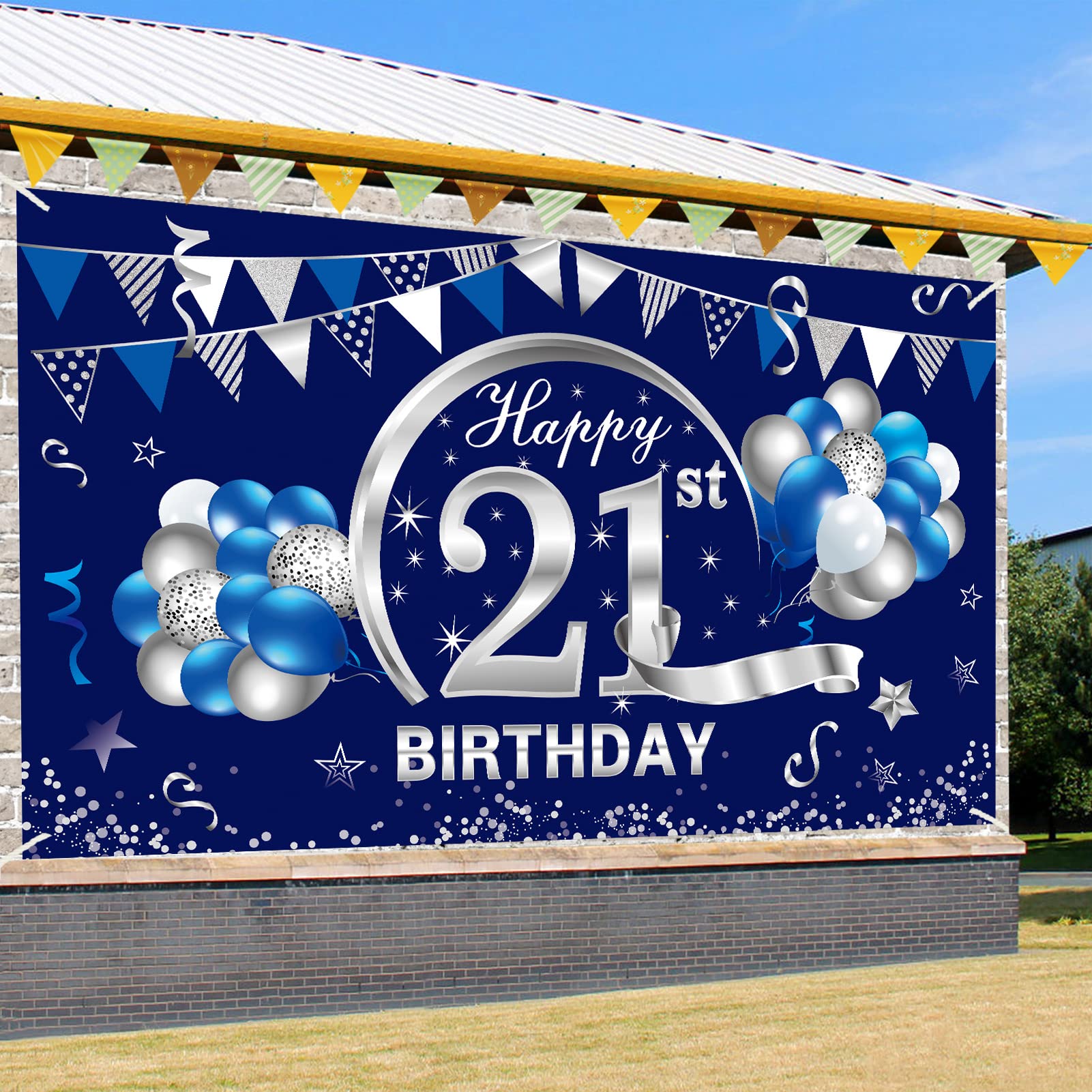 Toyland Geburtstags-Banner – 3 Meter Lang, Personalisierbar, Partydekoration (21./Silber)