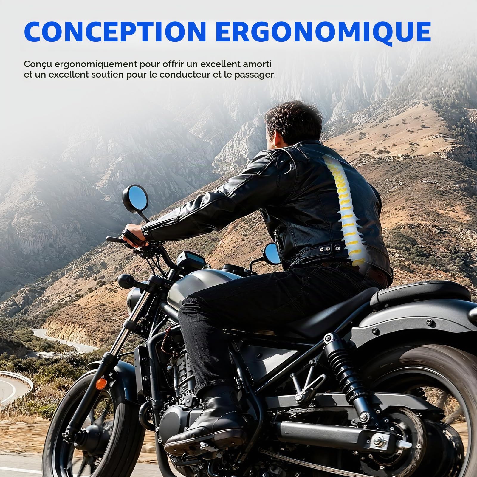 DREAMIZER Coussin pour Siège Moto Solo Siège Conducteur Coussin Gel Confort Siège Absorbant Les Chocs Compatible avec Honda Rebel 1100 Cmx1100 2017-2025