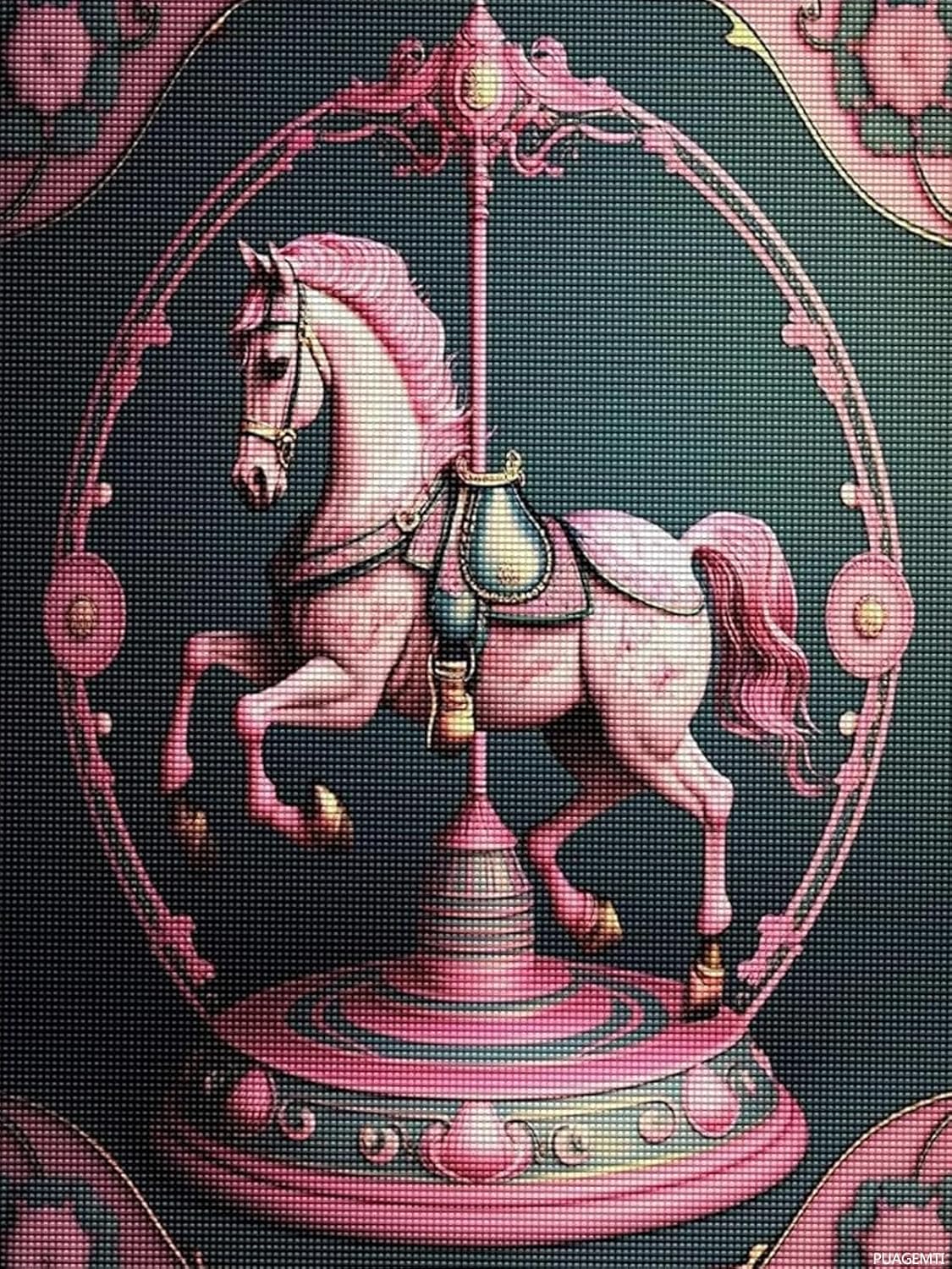 PUAGEMTI Diamond Painting Set, Pink Carousel 5D DIY Diamond Art Painting, Art Series Painting, Suitable for Home, Office, and Wall Decoration, Ideal Gift for Family and Friends 12x16 Inches