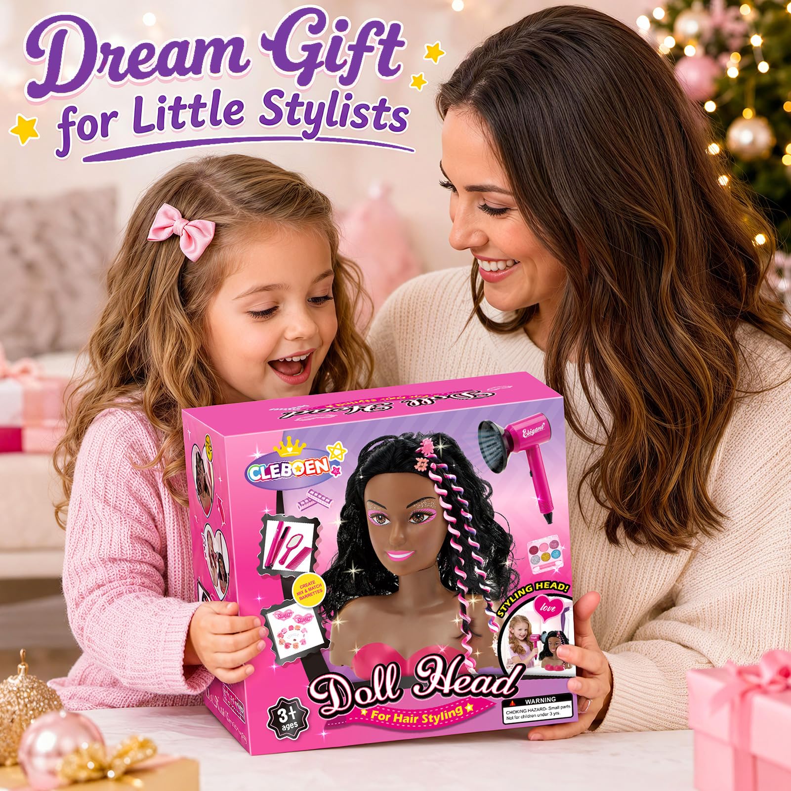 Tacobear Tête à Coiffer Enfant avec Sèche-Cheveux Lisseur Maquillage Vernis à Ongles Accessoires de Coiffure Set Jouet Fille 3-6 Ans