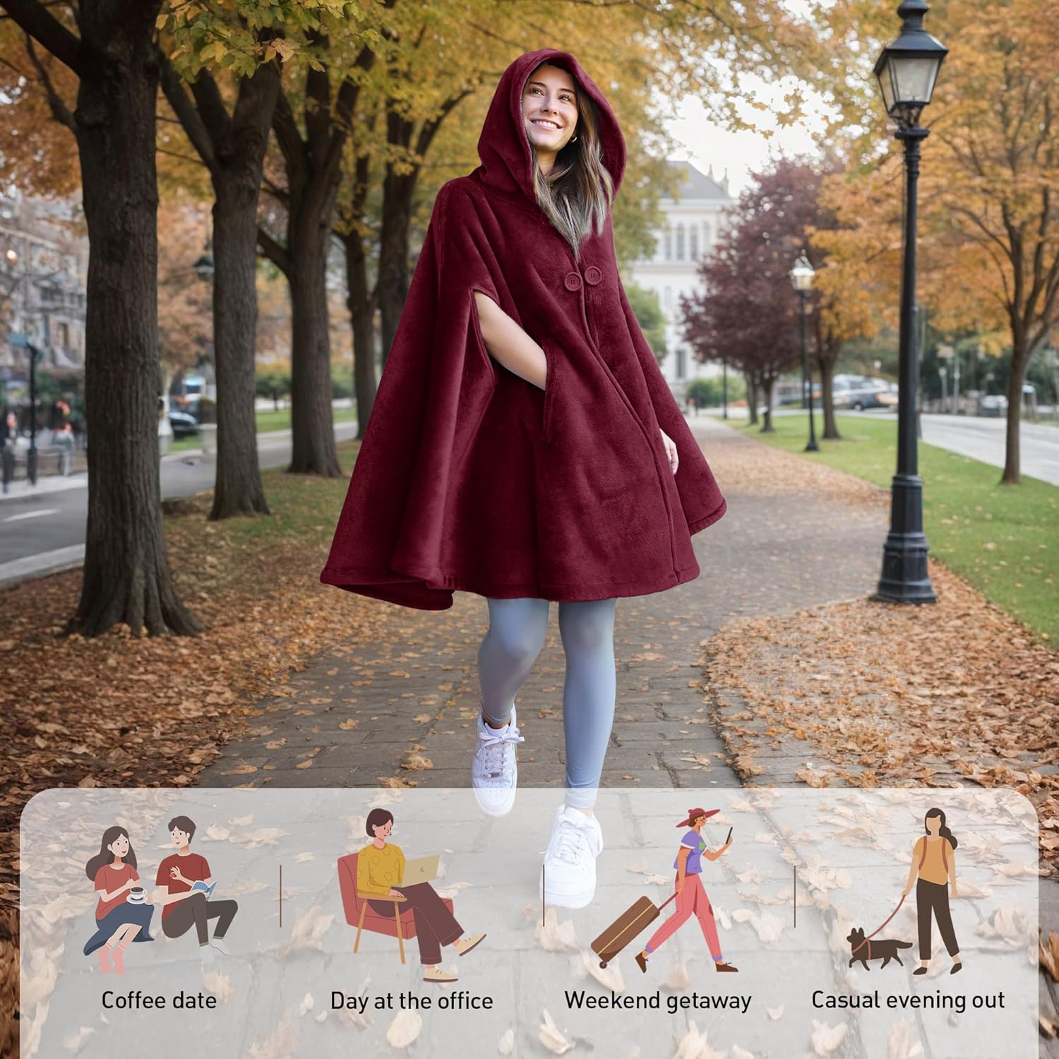 Catalonia Women's Poncho Cape, Oversized Sherpa Fleece Cloak Coat, Snuggly Hooded Wearable Blanket, Gift Idea for Women Mom - Image 4