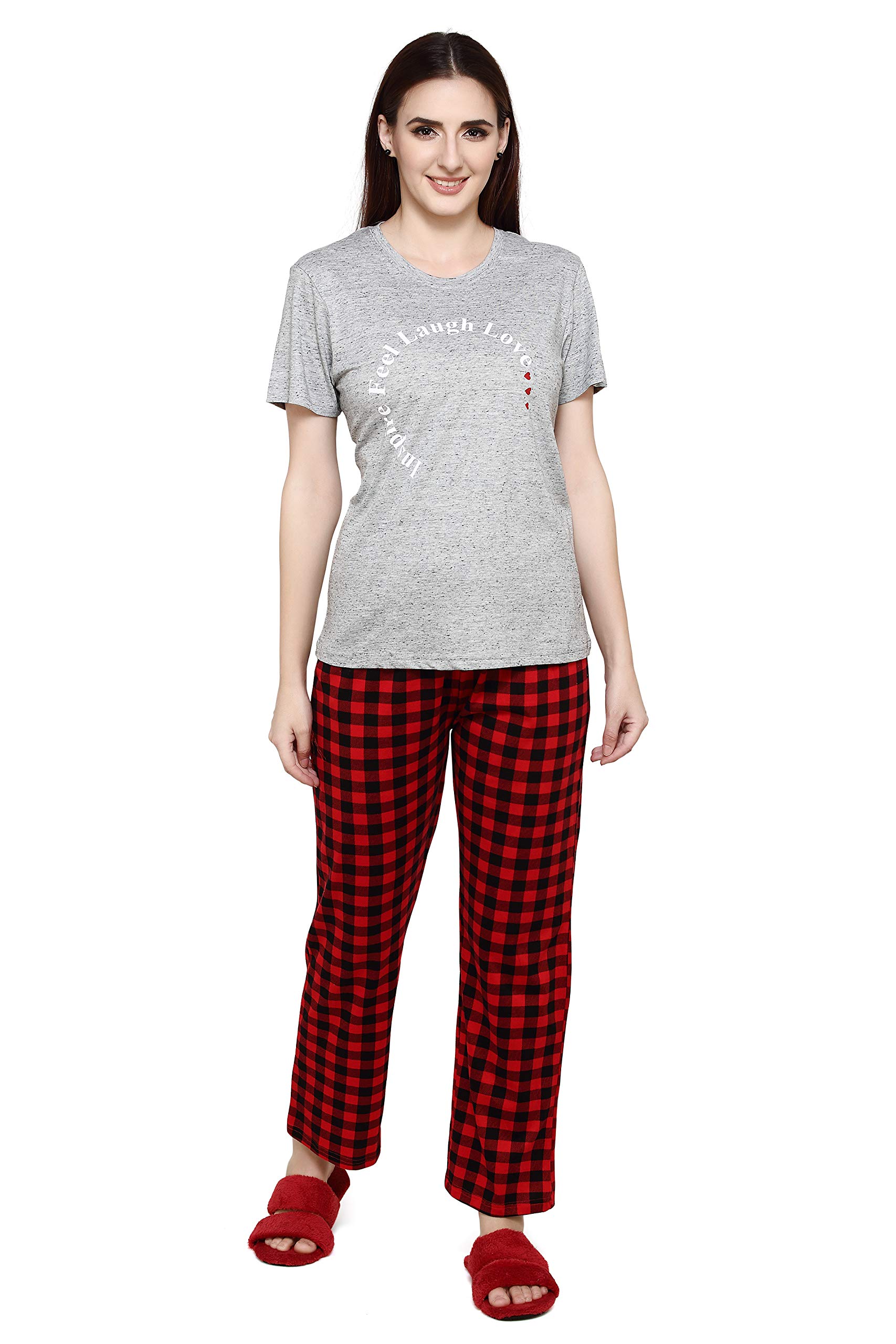 evolove Women's Cotton Round Neck Short SleevesNight Suit Set/Top Pyjama Set Super Soft Comfortable (Nightsuit-Round-HS-4)-picture-39