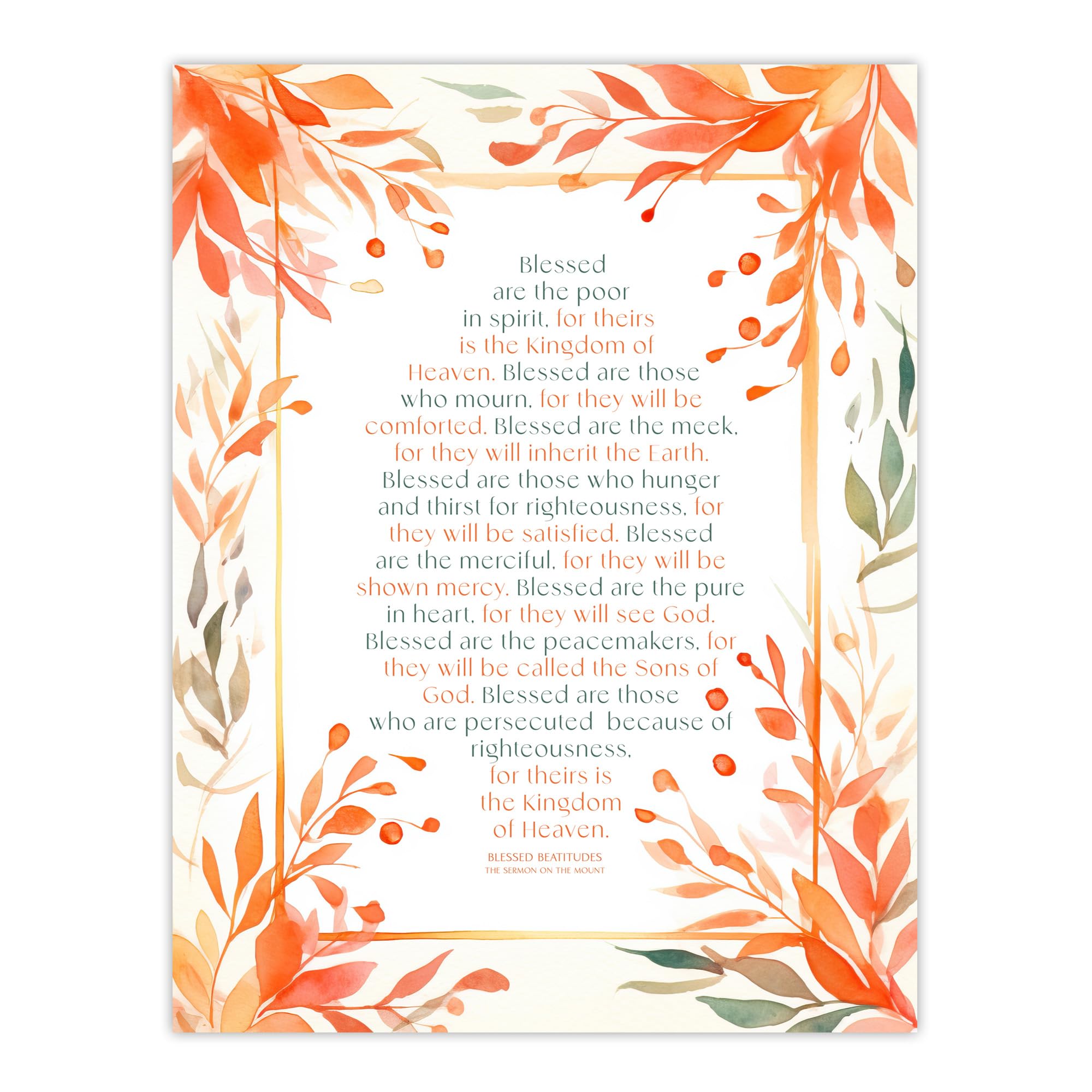 Artery8 Sermon on the Mount Print - Matthew Gospel - Blessed Beatitudes - W18" x H24" - Orange