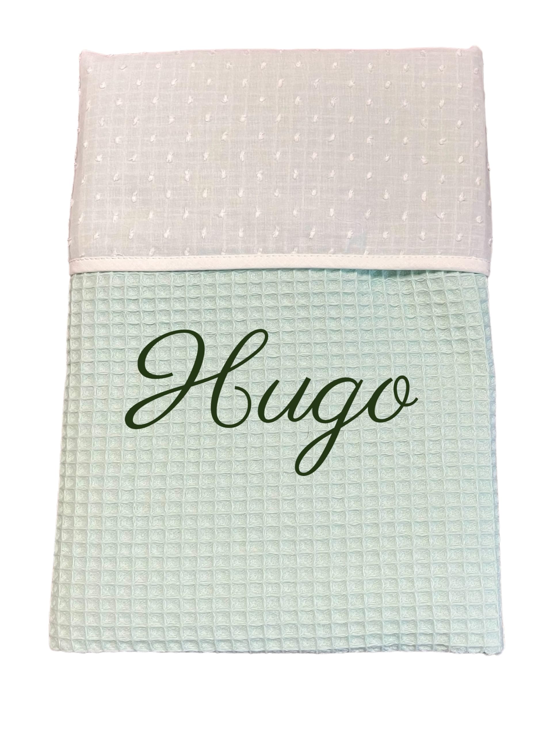 Danielstore Manta Colcha de Verano para Bebe Recien Nacido Personalizado con su Nombre Bordado, Cochecito o capazo. Mantas Infantiles Multiusos Reversible (Verde)