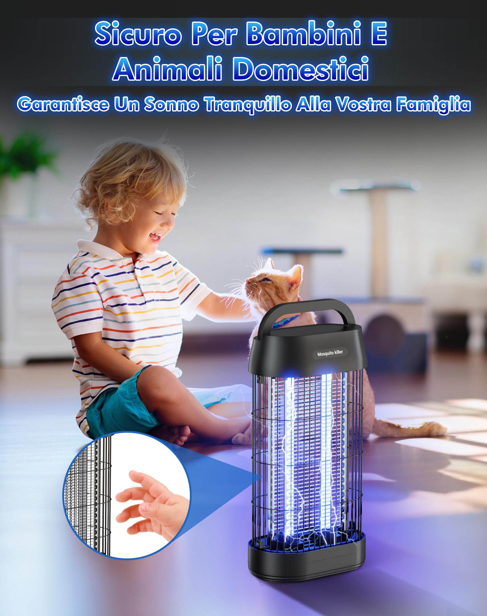 Lampada anti-zanzara 3000 V, uccide mosca elettrica UV 16 W, trappola zanzara con gancio portatile, sicura, ecologica e silenziosa, per interni ed esterni (100 m²)